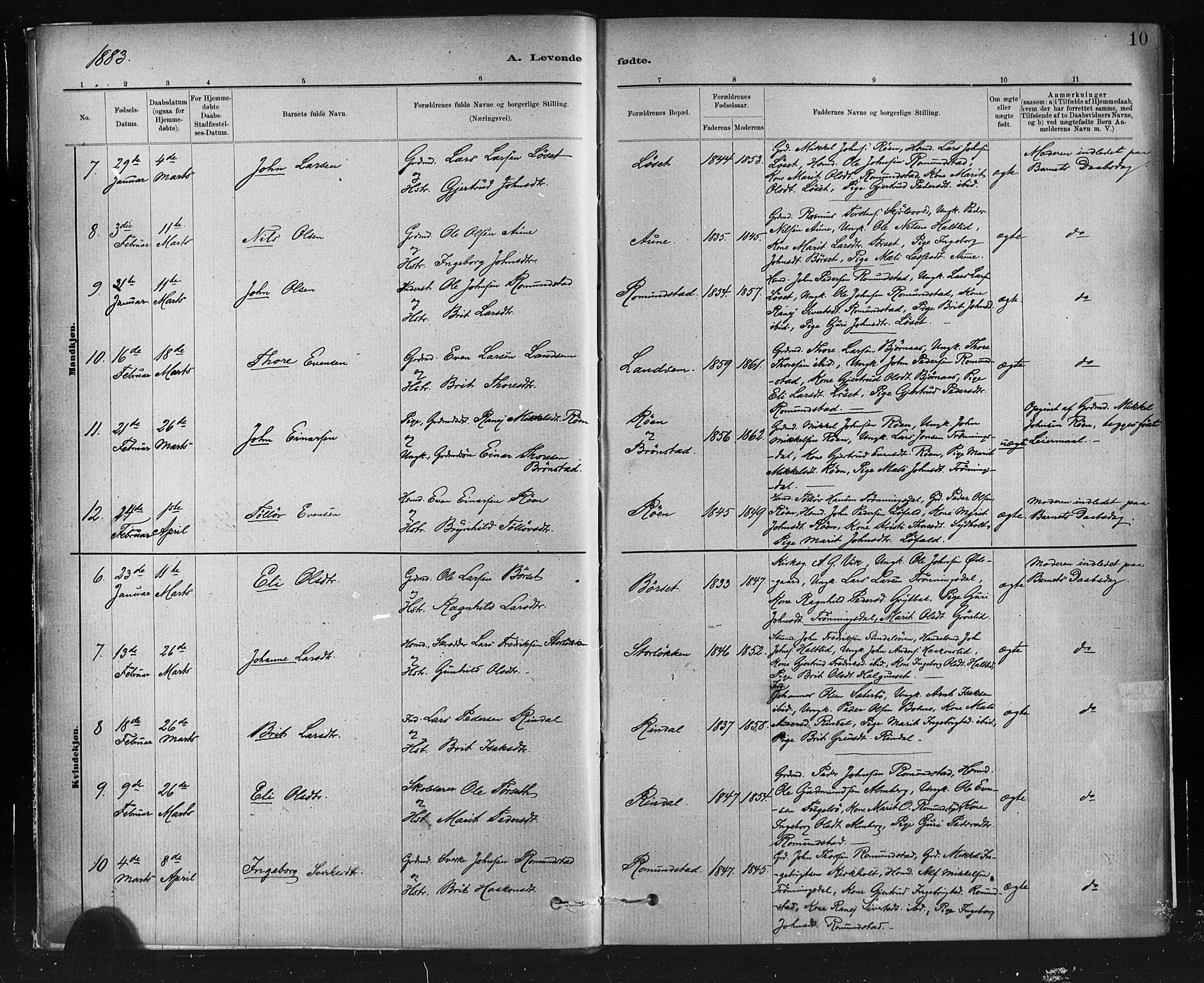 Ministerialprotokoller, klokkerbøker og fødselsregistre - Møre og Romsdal, AV/SAT-A-1454/598/L1069: Parish register (official) no. 598A03, 1882-1895, p. 10