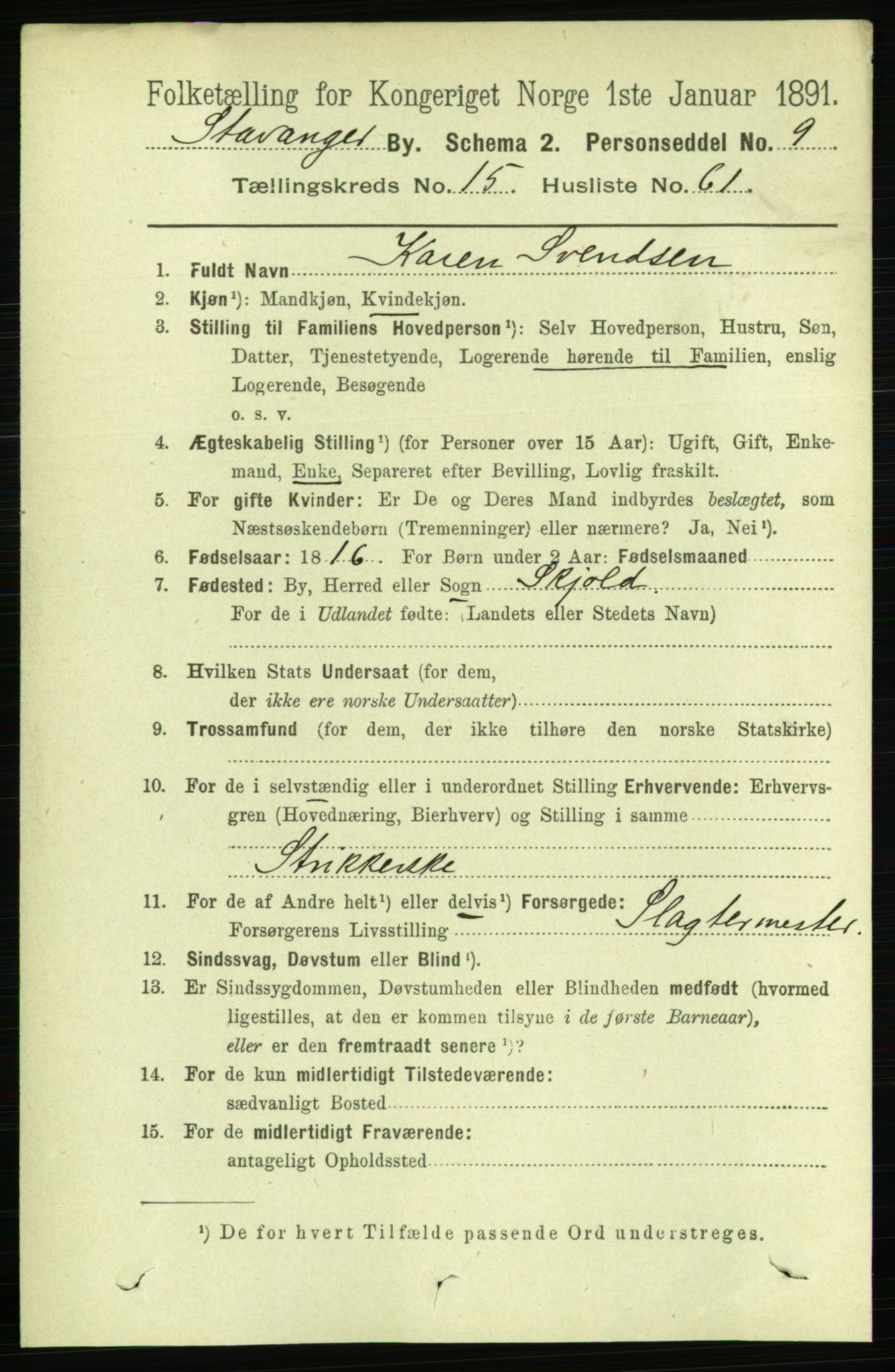 RA, 1891 census for 1103 Stavanger, 1891, p. 18449