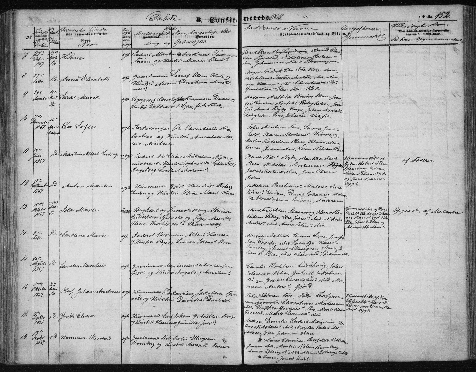 Ministerialprotokoller, klokkerbøker og fødselsregistre - Nordland, SAT/A-1459/891/L1300: Parish register (official) no. 891A05, 1856-1870, p. 152