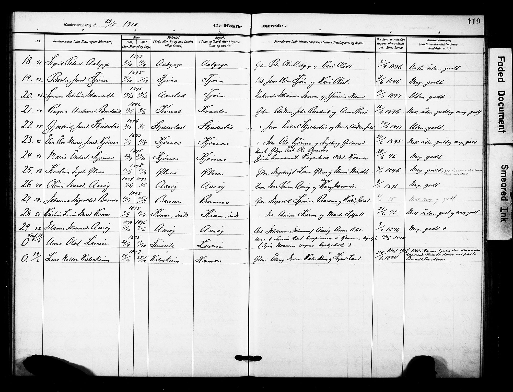 Sogndal sokneprestembete, AV/SAB-A-81301/H/Hab/Haba/L0002: Parish register (copy) no. A 2, 1908-1924, p. 119