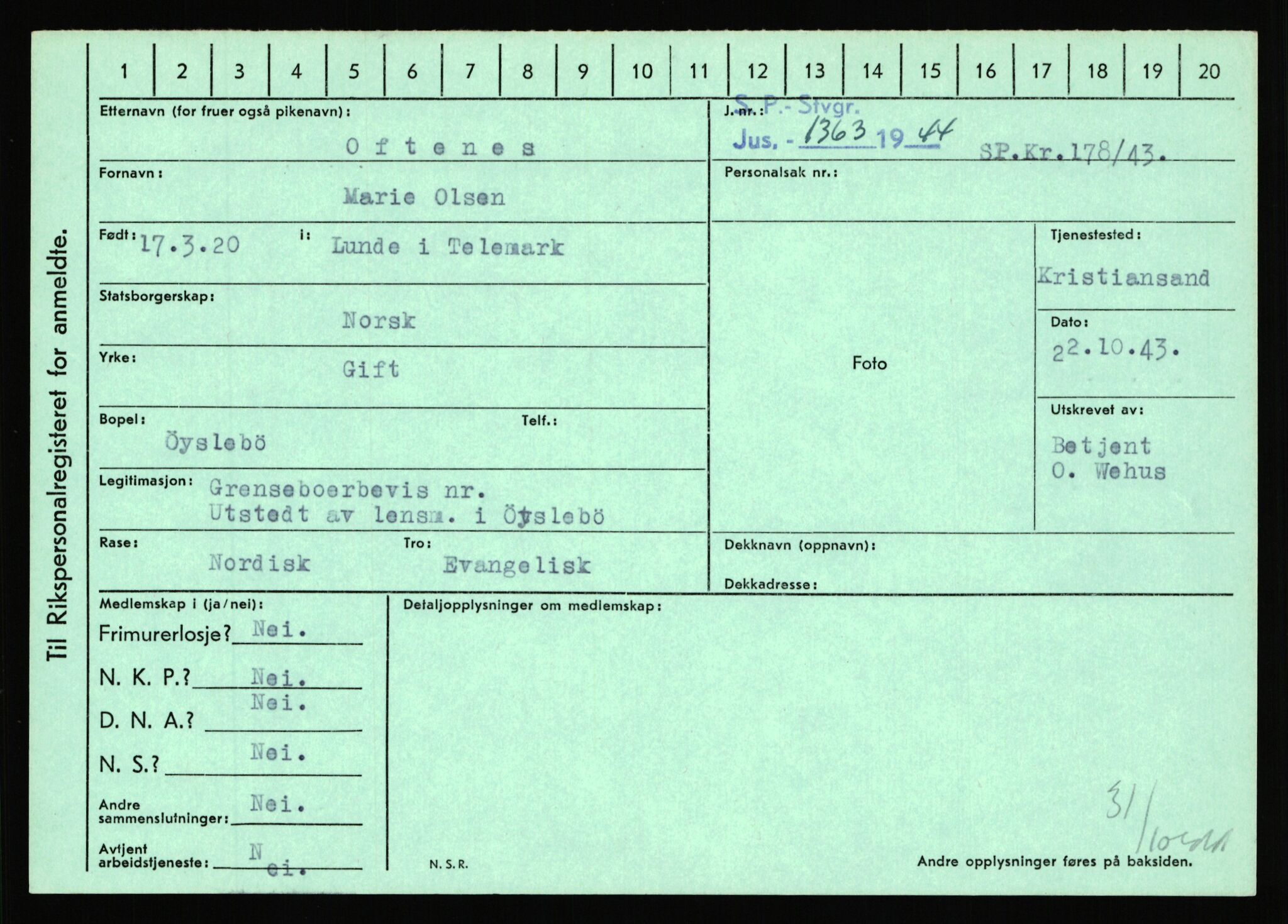 Statspolitiet - Hovedkontoret / Osloavdelingen, AV/RA-S-1329/C/Ca/L0012: Oanæs - Quistgaard	, 1943-1945, p. 134