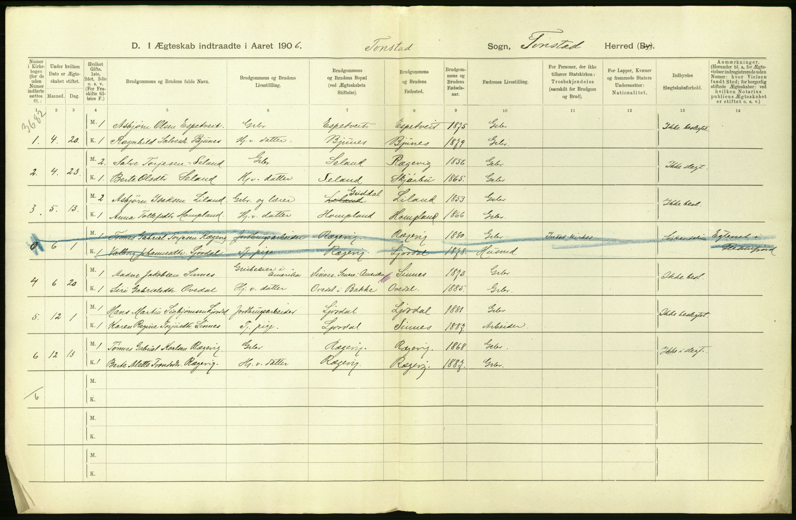 Statistisk sentralbyrå, Sosiodemografiske emner, Befolkning, AV/RA-S-2228/D/Df/Dfa/Dfad/L0024: Lister og Mandals amt: Gifte, døde, dødfødte. Bygder og byer., 1906, p. 98