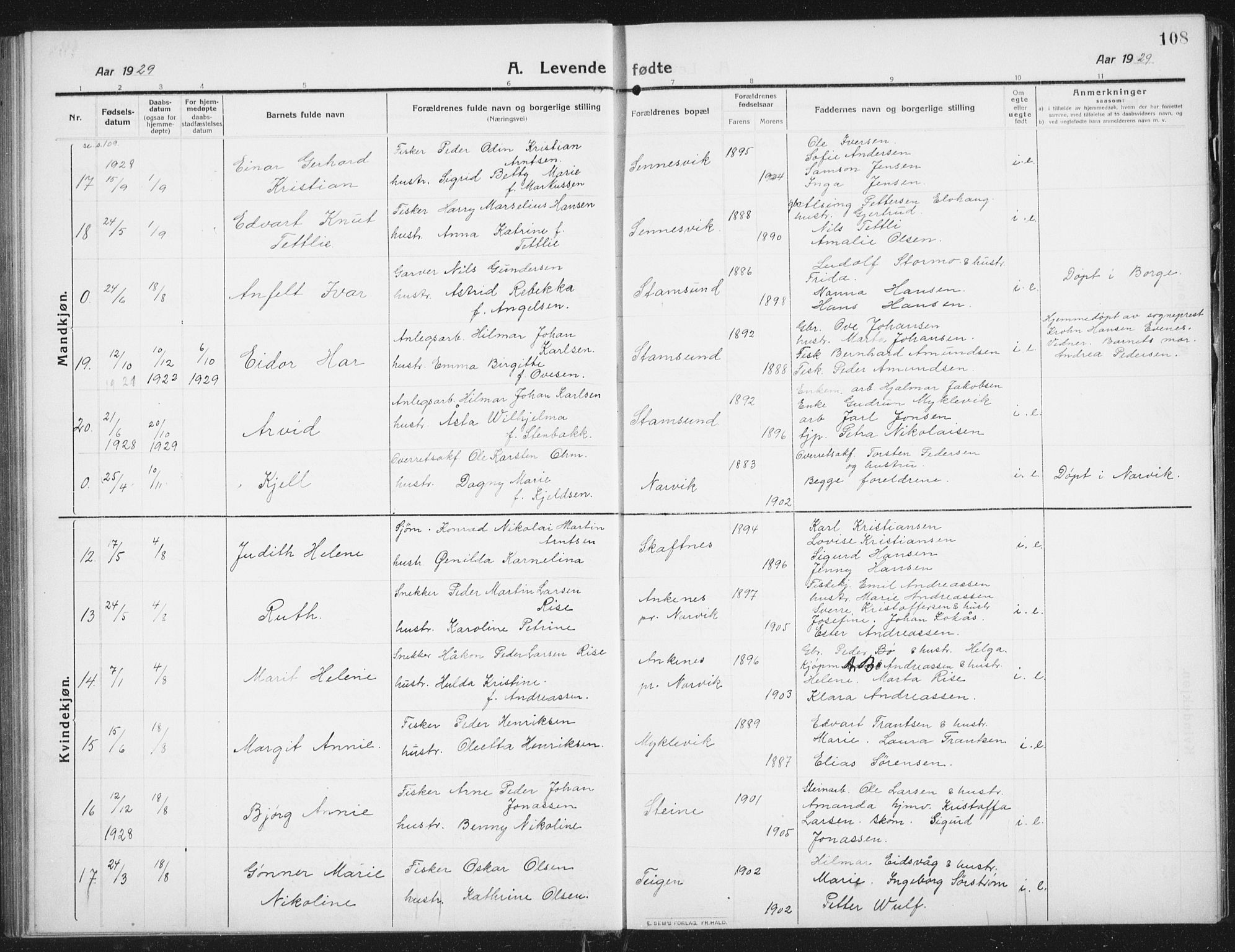 Ministerialprotokoller, klokkerbøker og fødselsregistre - Nordland, SAT/A-1459/882/L1183: Parish register (copy) no. 882C01, 1911-1938, p. 108
