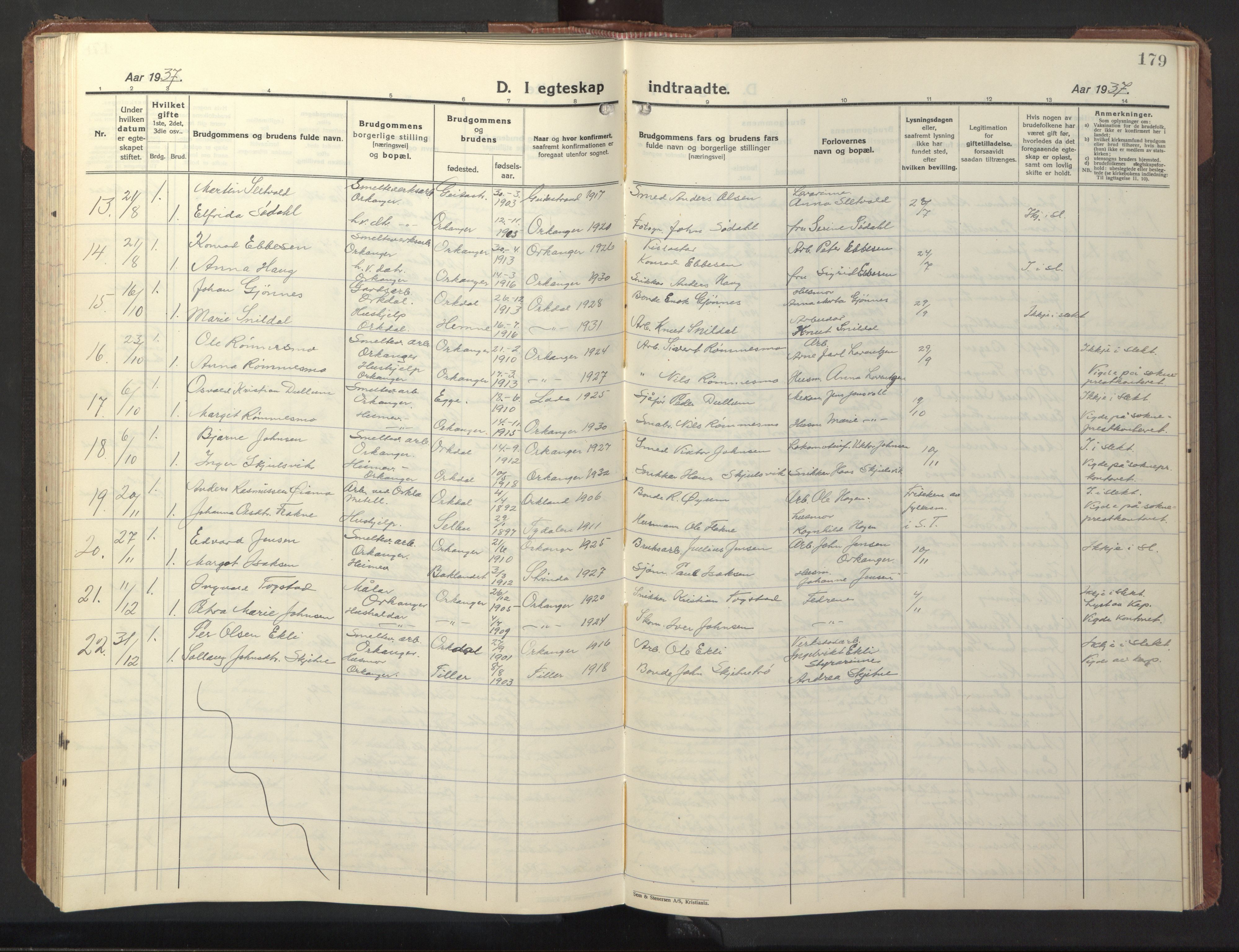 Ministerialprotokoller, klokkerbøker og fødselsregistre - Sør-Trøndelag, SAT/A-1456/669/L0832: Parish register (copy) no. 669C02, 1925-1953, p. 179