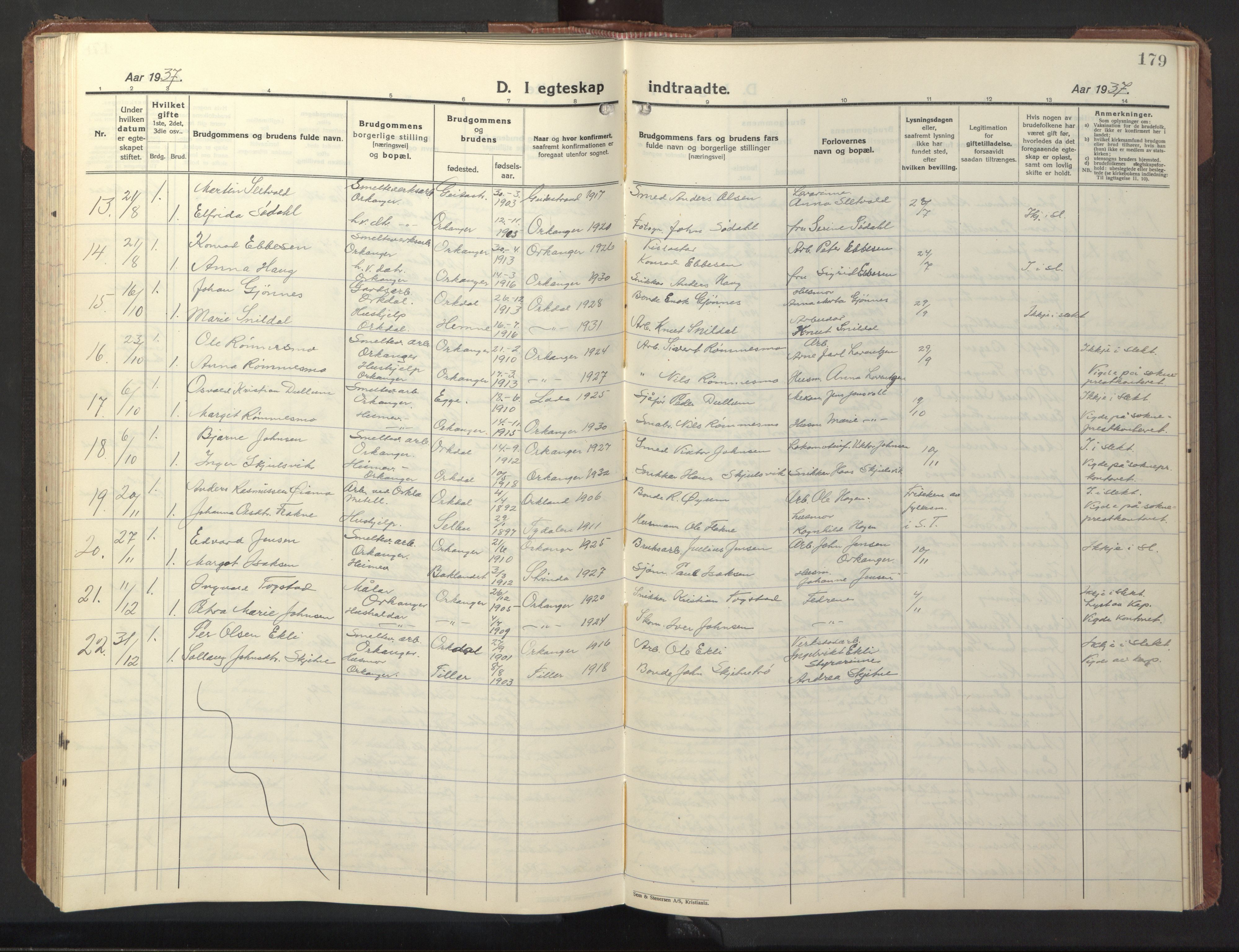 Ministerialprotokoller, klokkerbøker og fødselsregistre - Sør-Trøndelag, AV/SAT-A-1456/669/L0832: Parish register (copy) no. 669C02, 1925-1953, p. 179