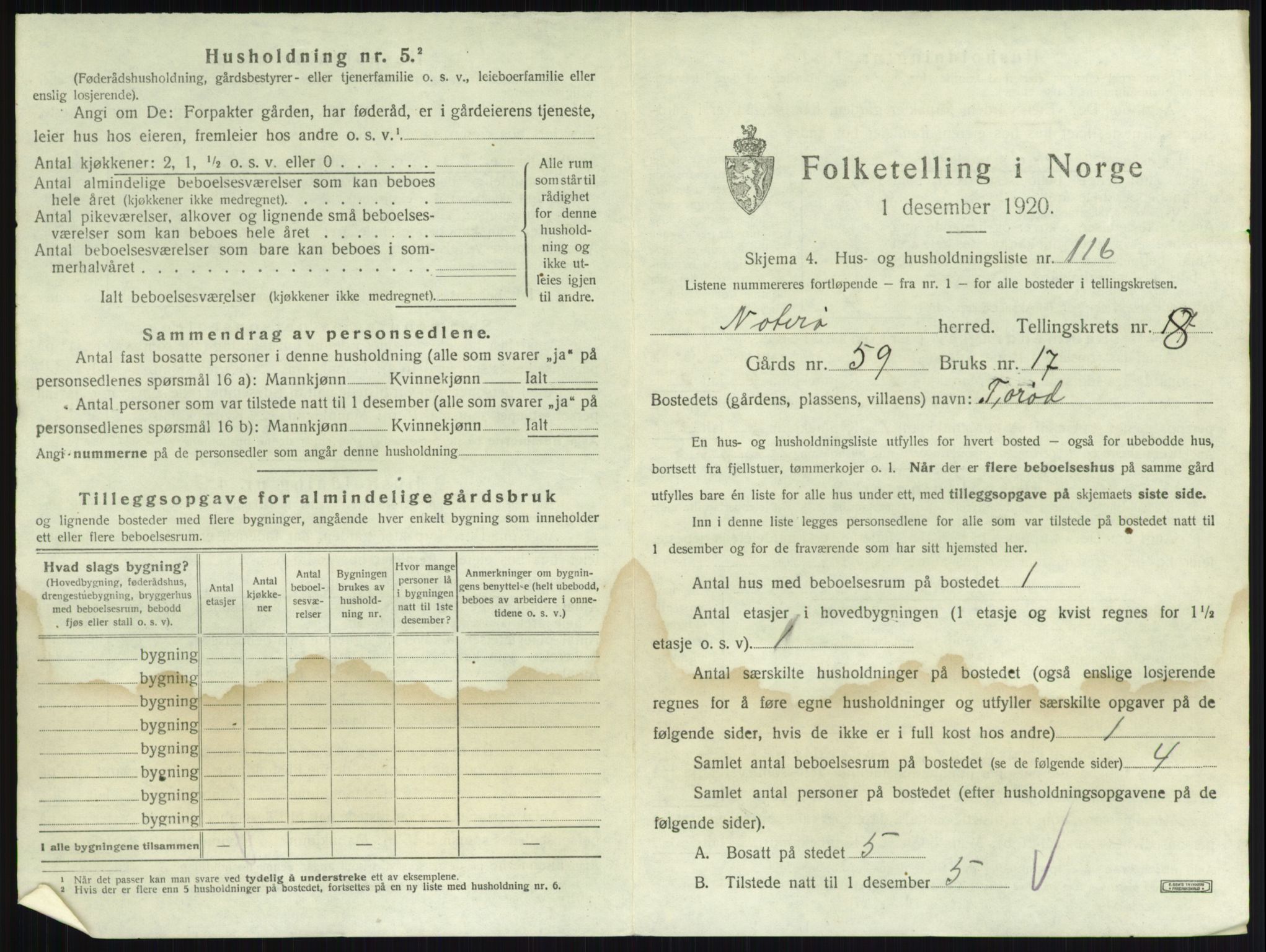 SAKO, 1920 census for Nøtterøy, 1920, p. 1733