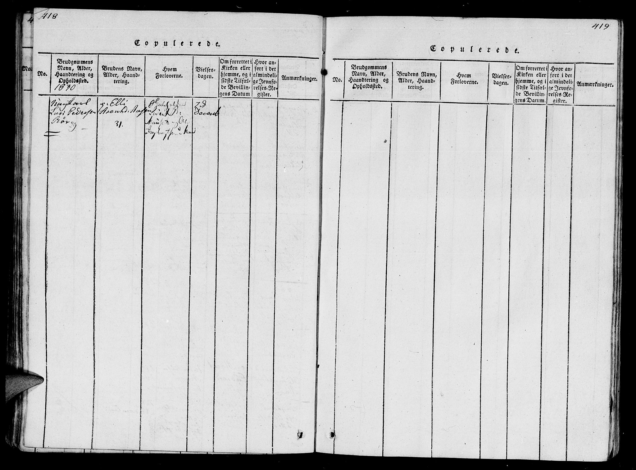 Ministerialprotokoller, klokkerbøker og fødselsregistre - Møre og Romsdal, AV/SAT-A-1454/595/L1050: Parish register (copy) no. 595C02, 1819-1834, p. 418-419