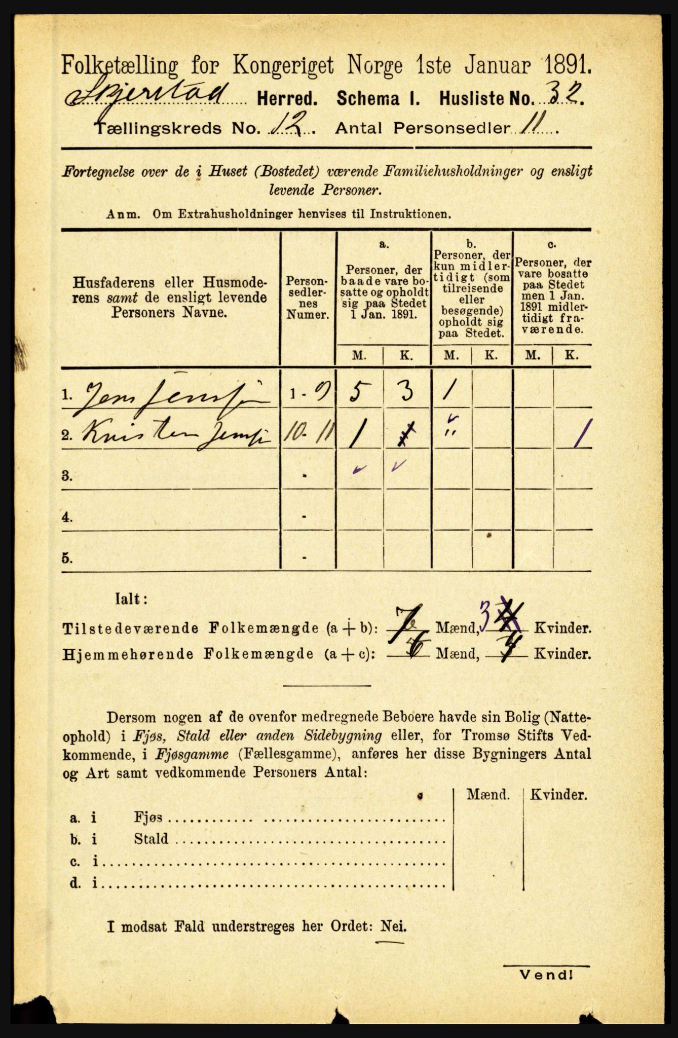 RA, 1891 census for 1842 Skjerstad, 1891, p. 4000