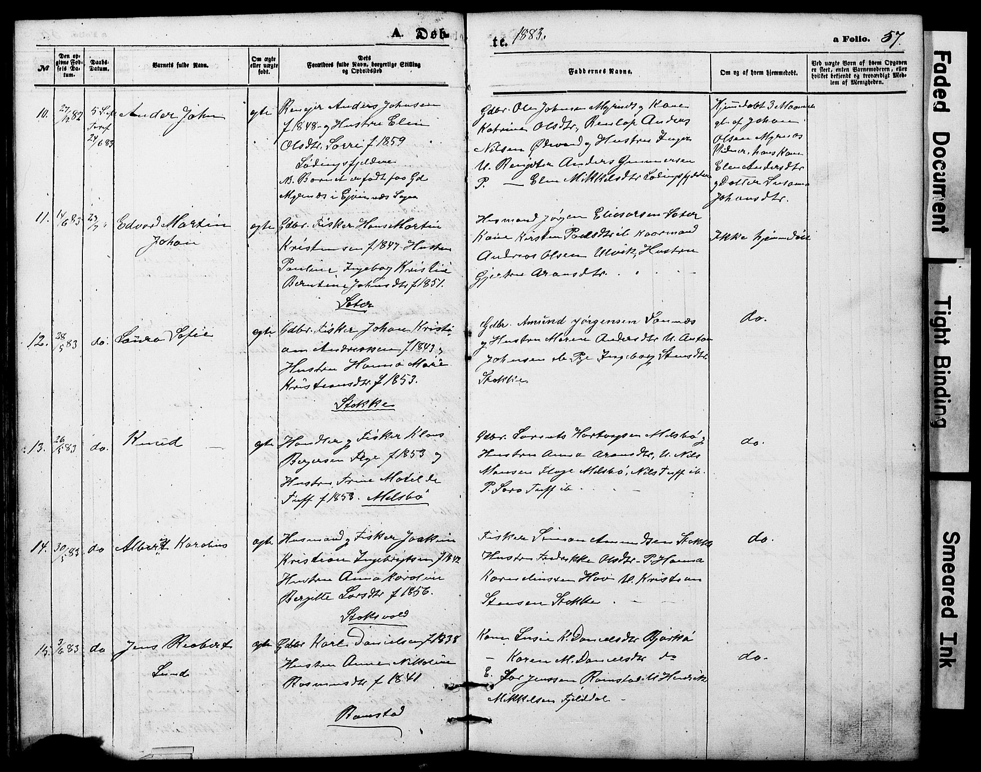 Ministerialprotokoller, klokkerbøker og fødselsregistre - Nordland, AV/SAT-A-1459/865/L0930: Parish register (copy) no. 865C02, 1866-1884, p. 57