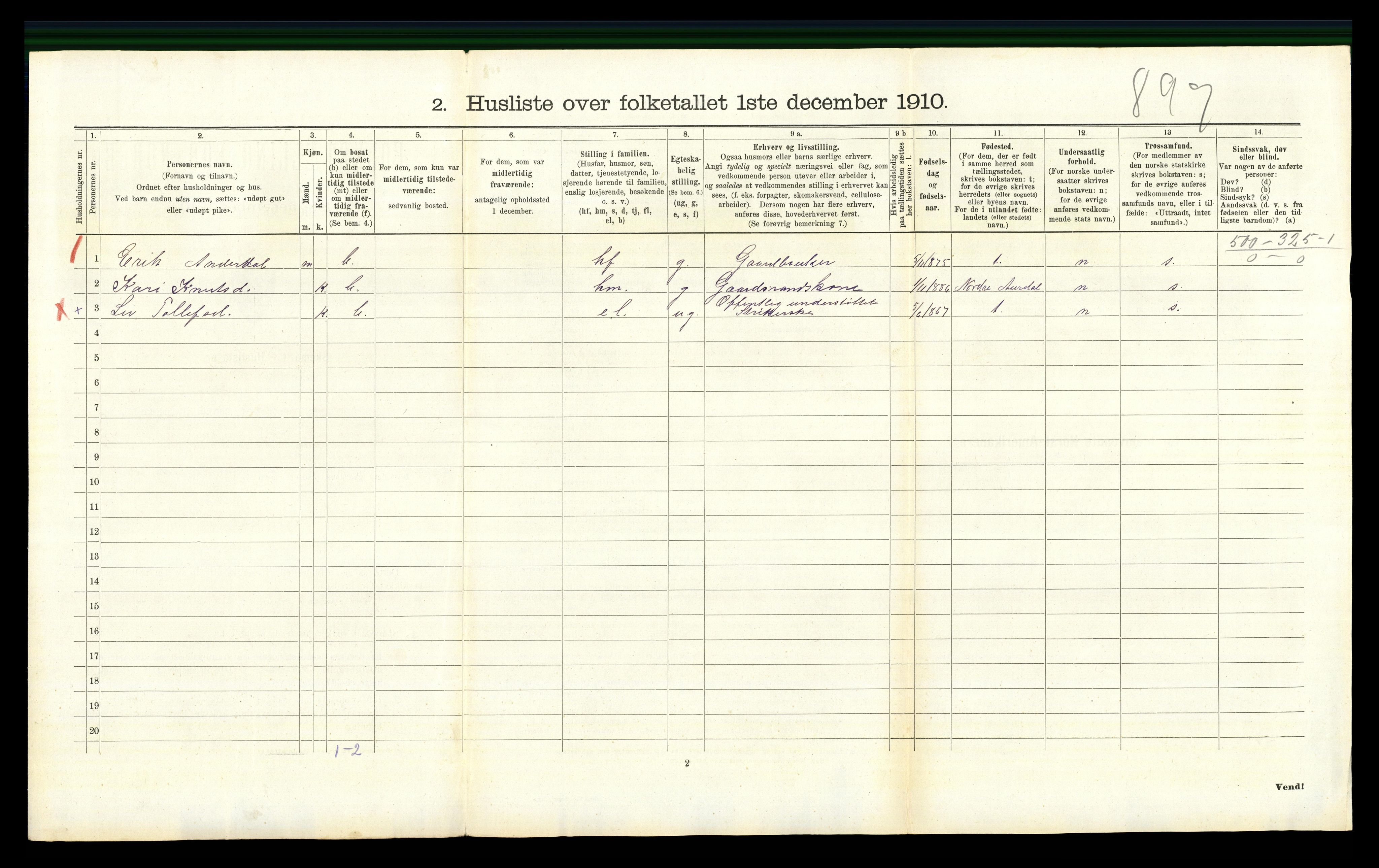 RA, 1910 census for Hemsedal, 1910, p. 361