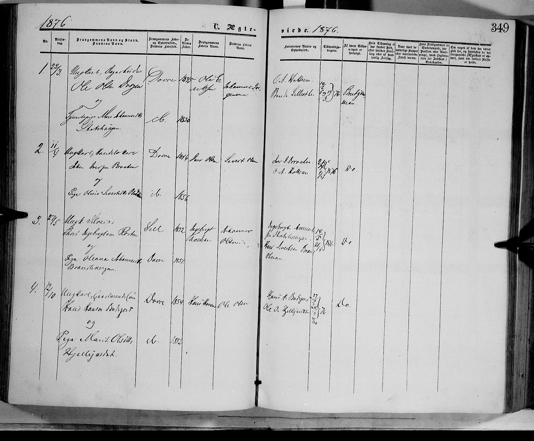 Dovre prestekontor, SAH/PREST-066/H/Ha/Haa/L0001: Parish register (official) no. 1, 1854-1878, p. 349