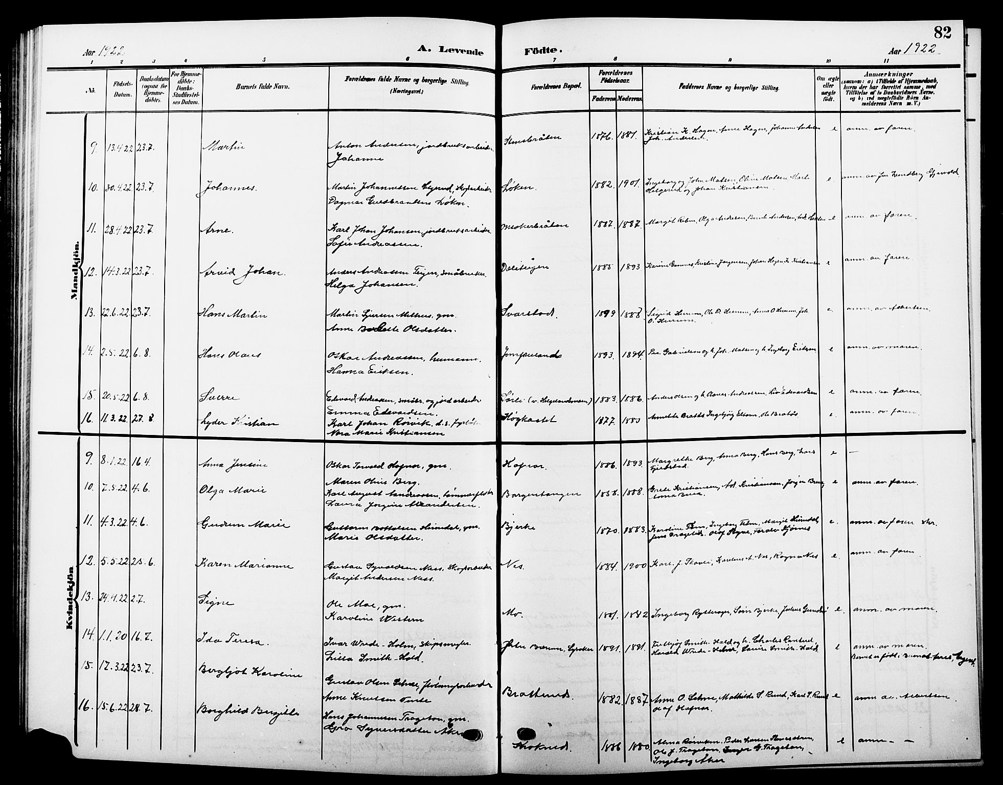 Hole kirkebøker, AV/SAKO-A-228/G/Ga/L0004: Parish register (copy) no. I 4, 1905-1924, p. 82