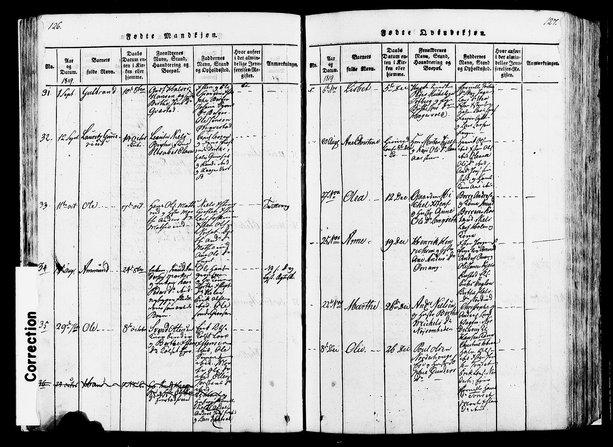 Løten prestekontor, AV/SAH-PREST-022/K/Ka/L0005: Parish register (official) no. 5, 1814-1832, p. 126-127