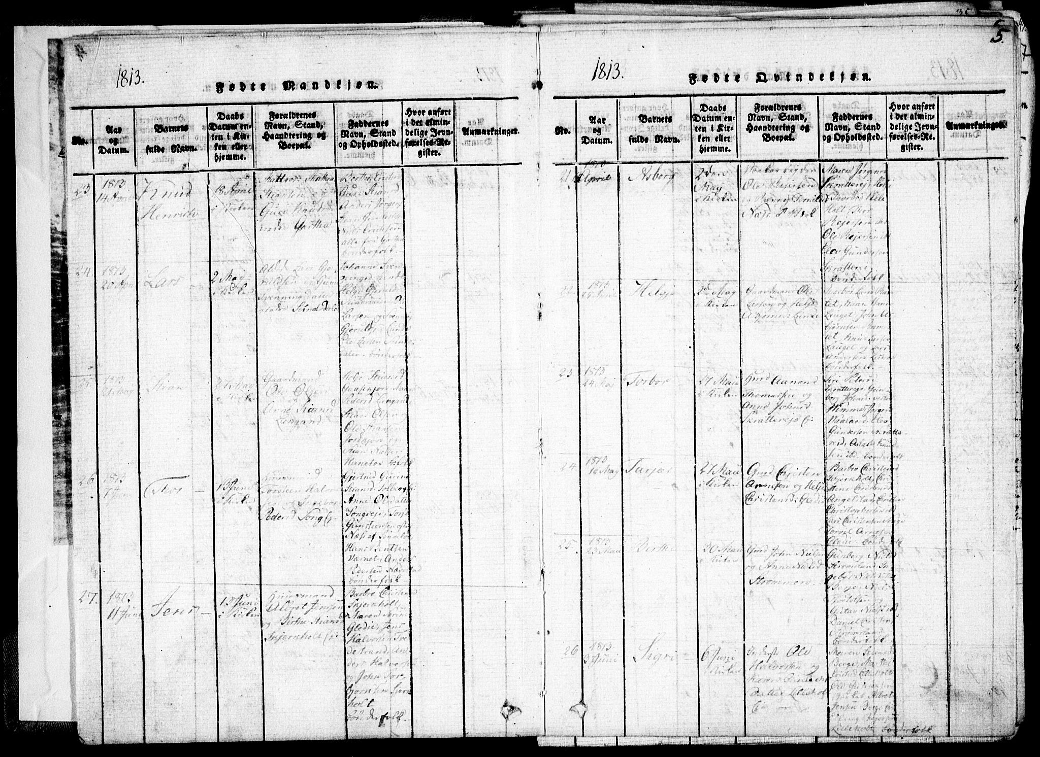 Holt sokneprestkontor, AV/SAK-1111-0021/F/Fa/L0005: Parish register (official) no. A 5, 1813-1821, p. 5