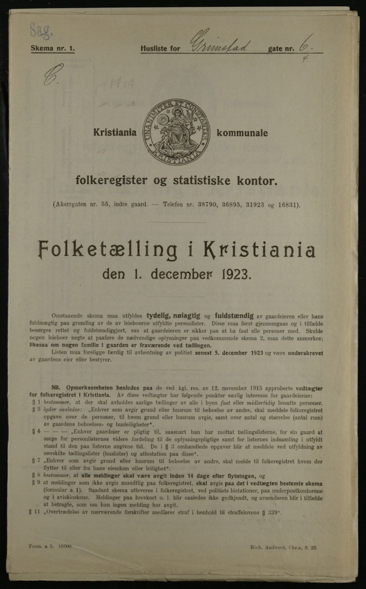 OBA, Municipal Census 1923 for Kristiania, 1923, p. 33833