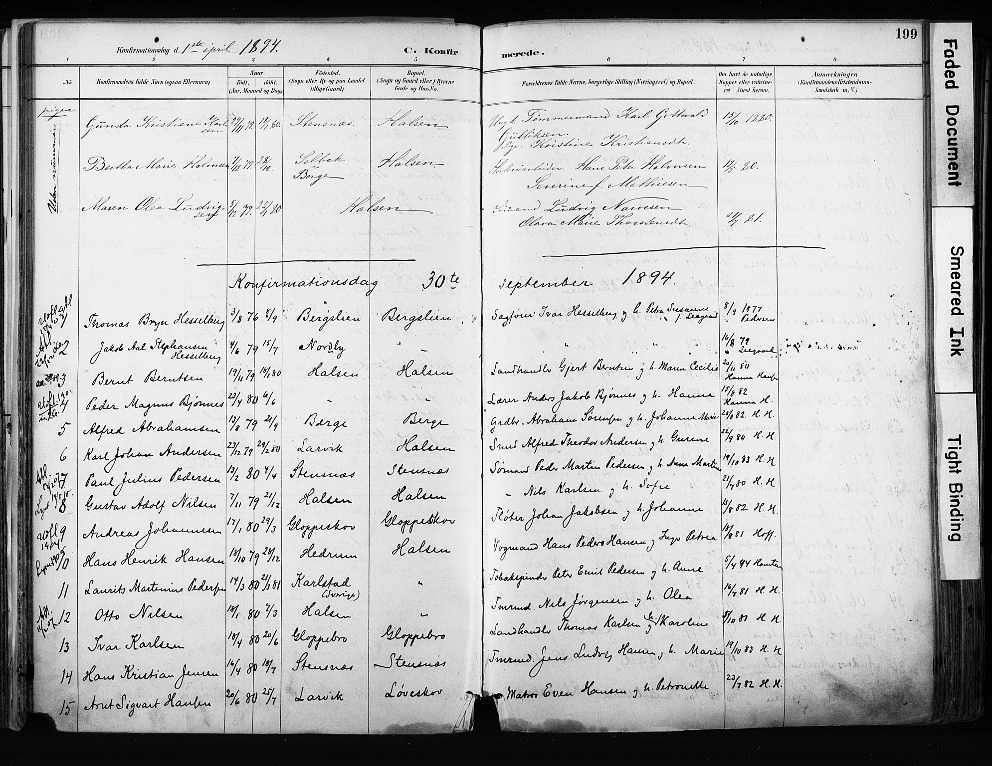 Tjølling kirkebøker, AV/SAKO-A-60/F/Fa/L0009: Parish register (official) no. 9, 1887-1905, p. 199