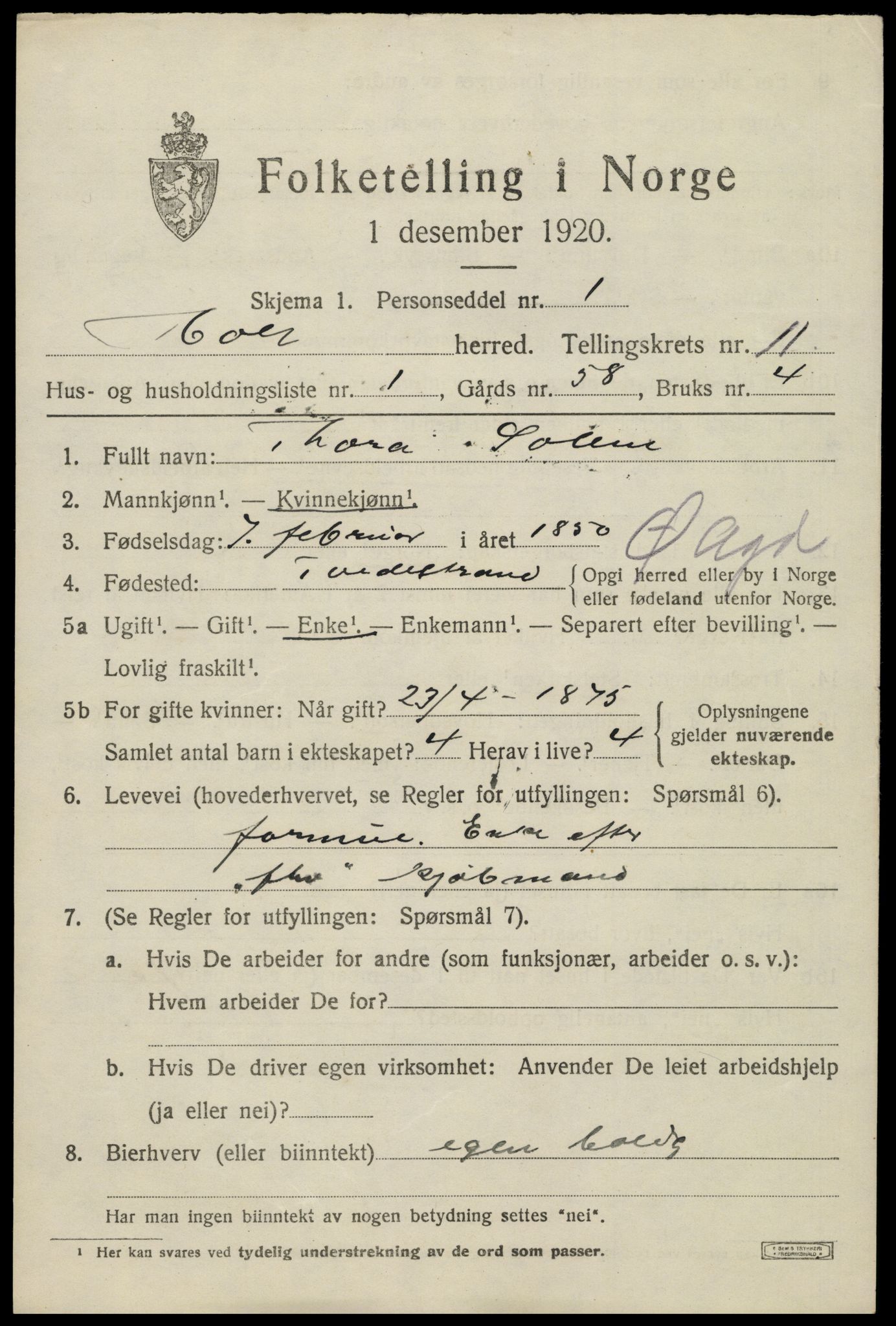 SAK, 1920 census for Holt, 1920, p. 6186