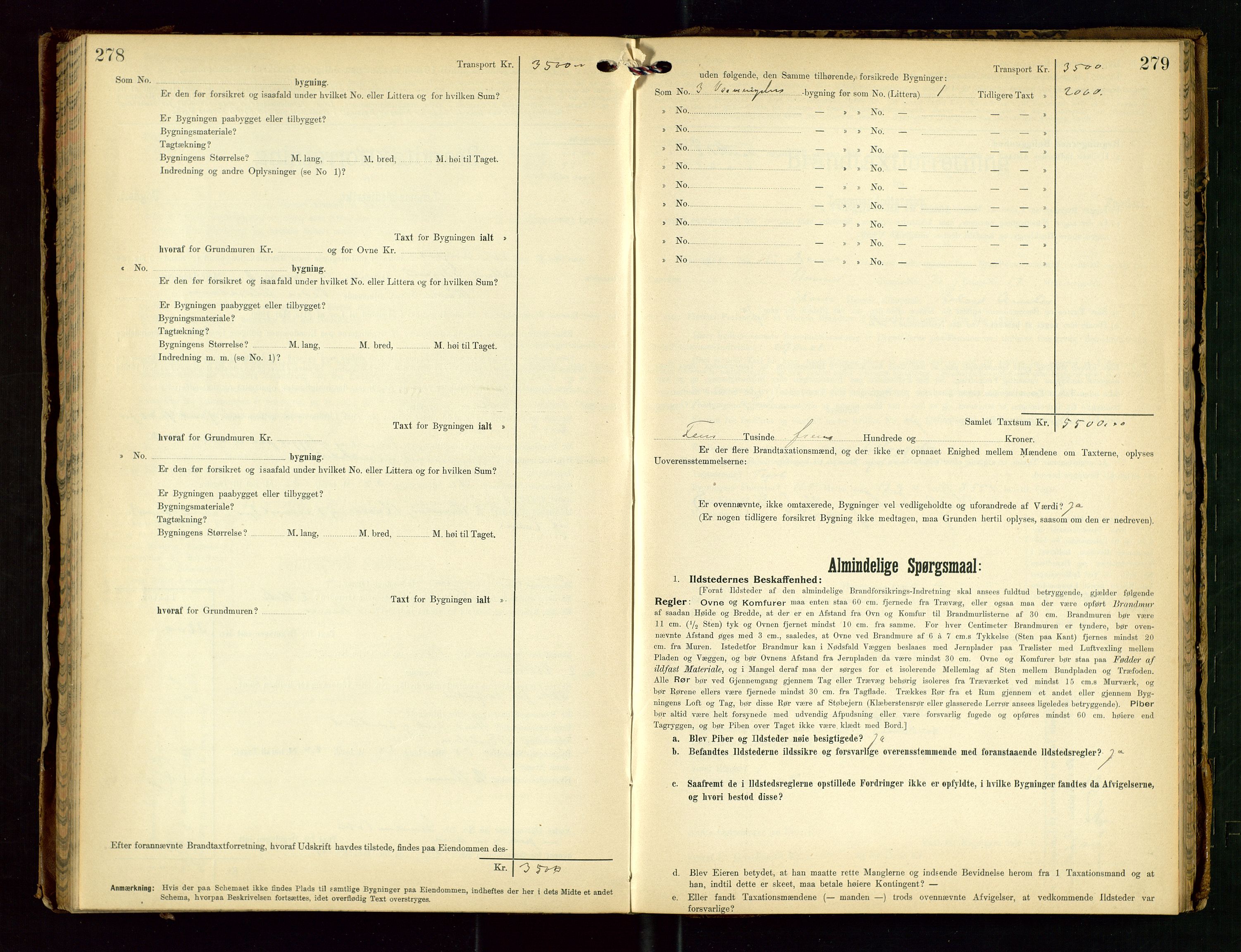 Torvestad lensmannskontor, SAST/A-100307/1/Gob/L0003: "Brandtaxationsprotokol for Torvestad Lensmannsdistrikt", 1905-1909, p. 278-279