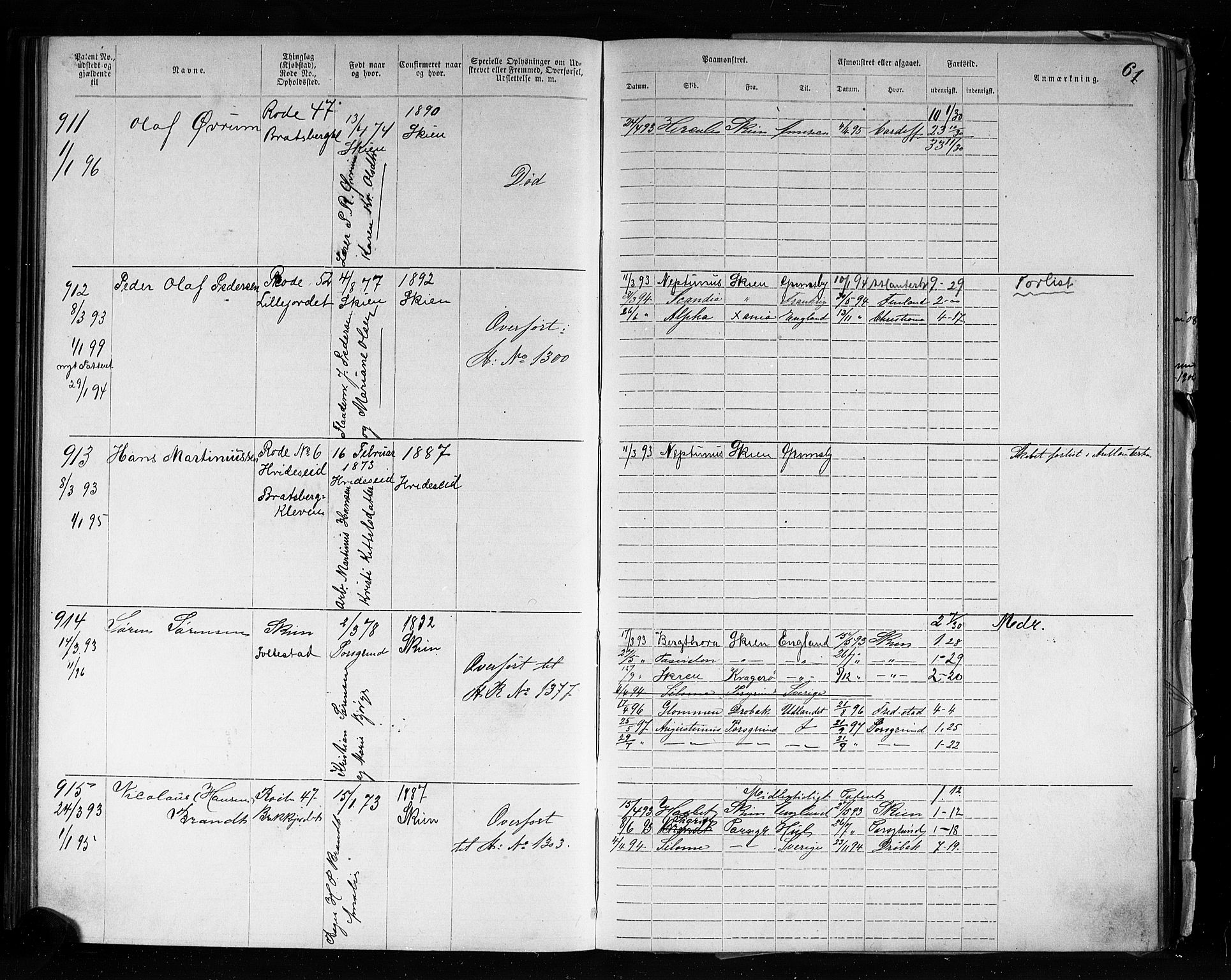 Skien innrulleringskontor, AV/SAKO-A-832/F/Fc/L0004: Annotasjonsrulle, 1879-1899, p. 67