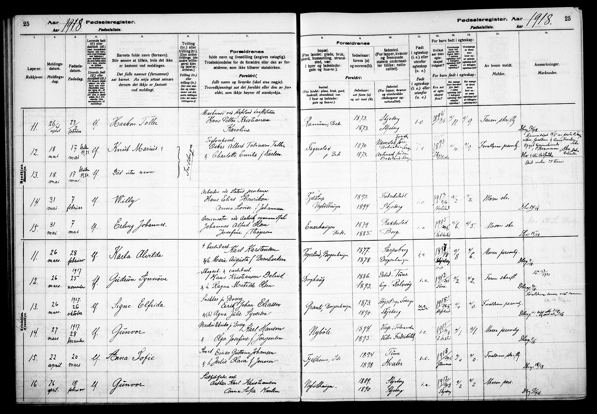 Skjeberg prestekontor Kirkebøker, AV/SAO-A-10923/J/Jd/L0001: Birth register no. IV 1, 1916-1935, p. 25