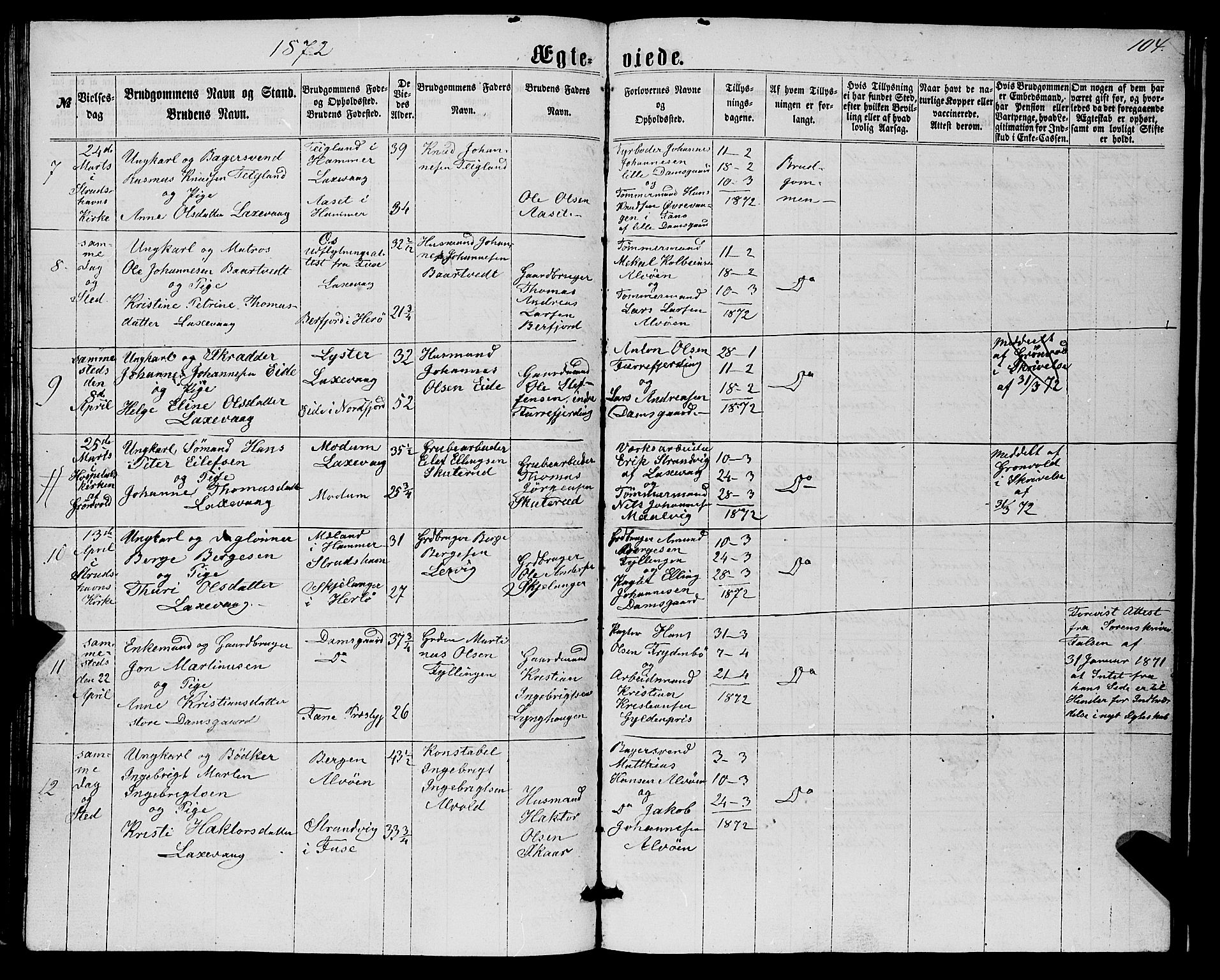 Askøy Sokneprestembete, AV/SAB-A-74101/H/Ha/Hab/Haba/L0006: Parish register (copy) no. A 6, 1861-1881, p. 104