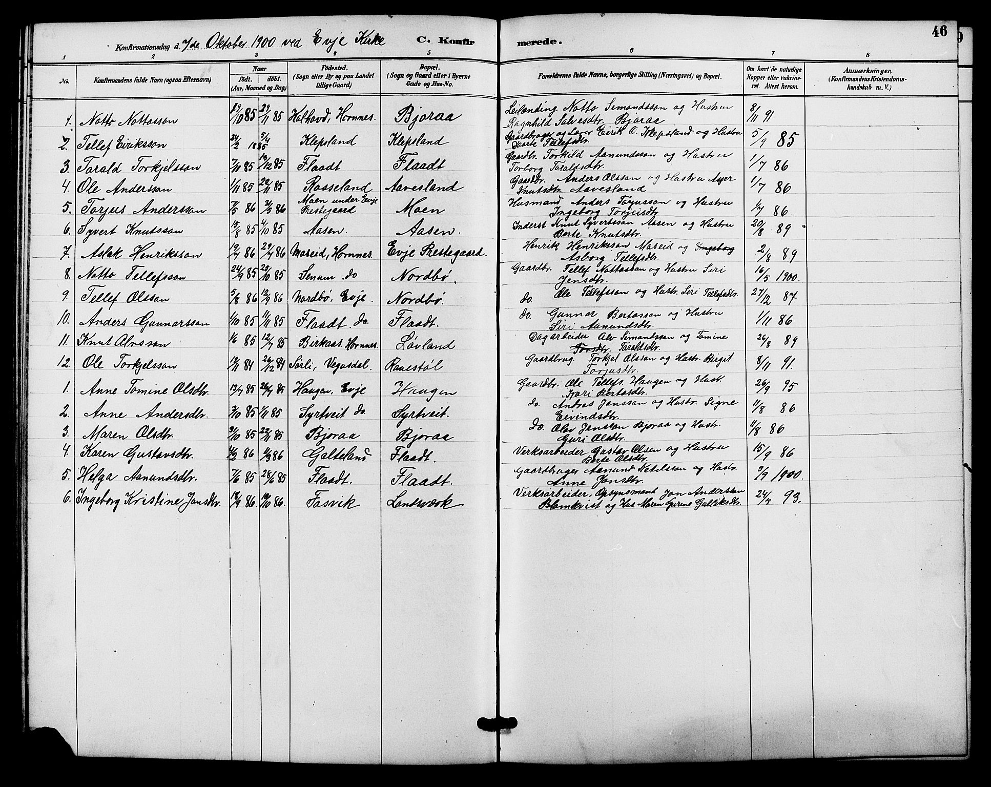 Evje sokneprestkontor, AV/SAK-1111-0008/F/Fb/Fba/L0003: Parish register (copy) no. B 3, 1888-1903, p. 46