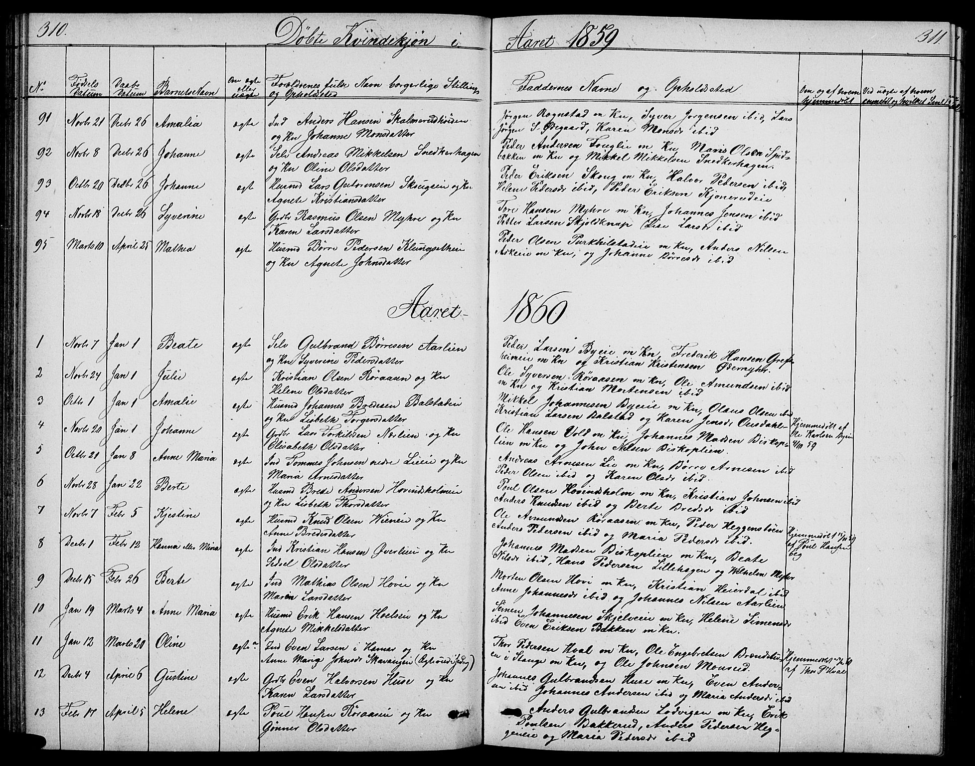 Nes prestekontor, Hedmark, SAH/PREST-020/L/La/L0005: Parish register (copy) no. 5, 1852-1889, p. 310-311