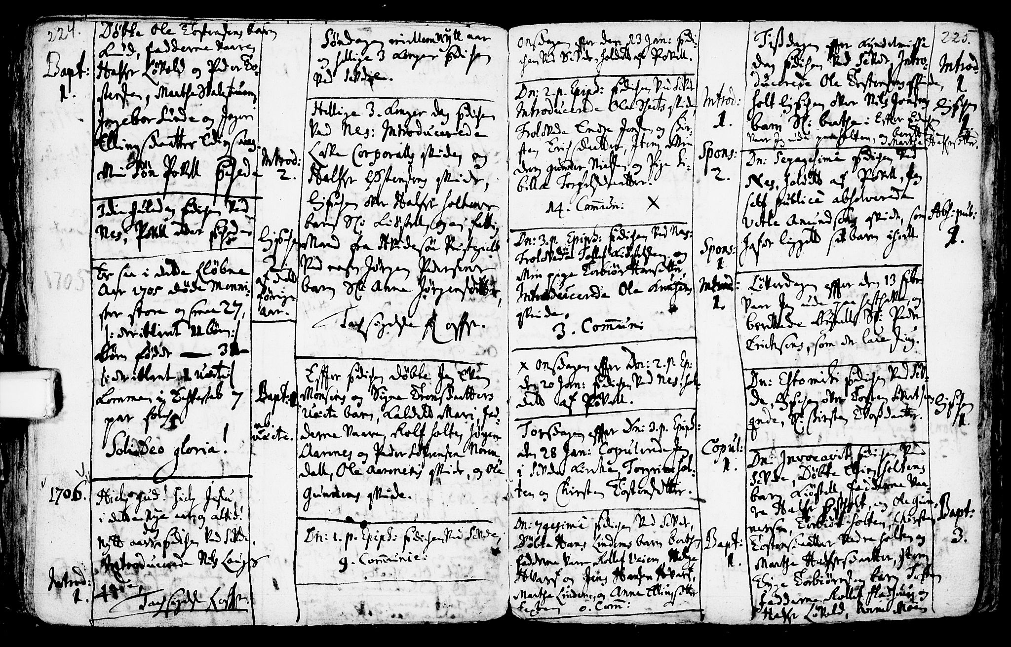 Sauherad kirkebøker, AV/SAKO-A-298/F/Fa/L0002: Parish register (official) no. I 2, 1681-1720, p. 224-225