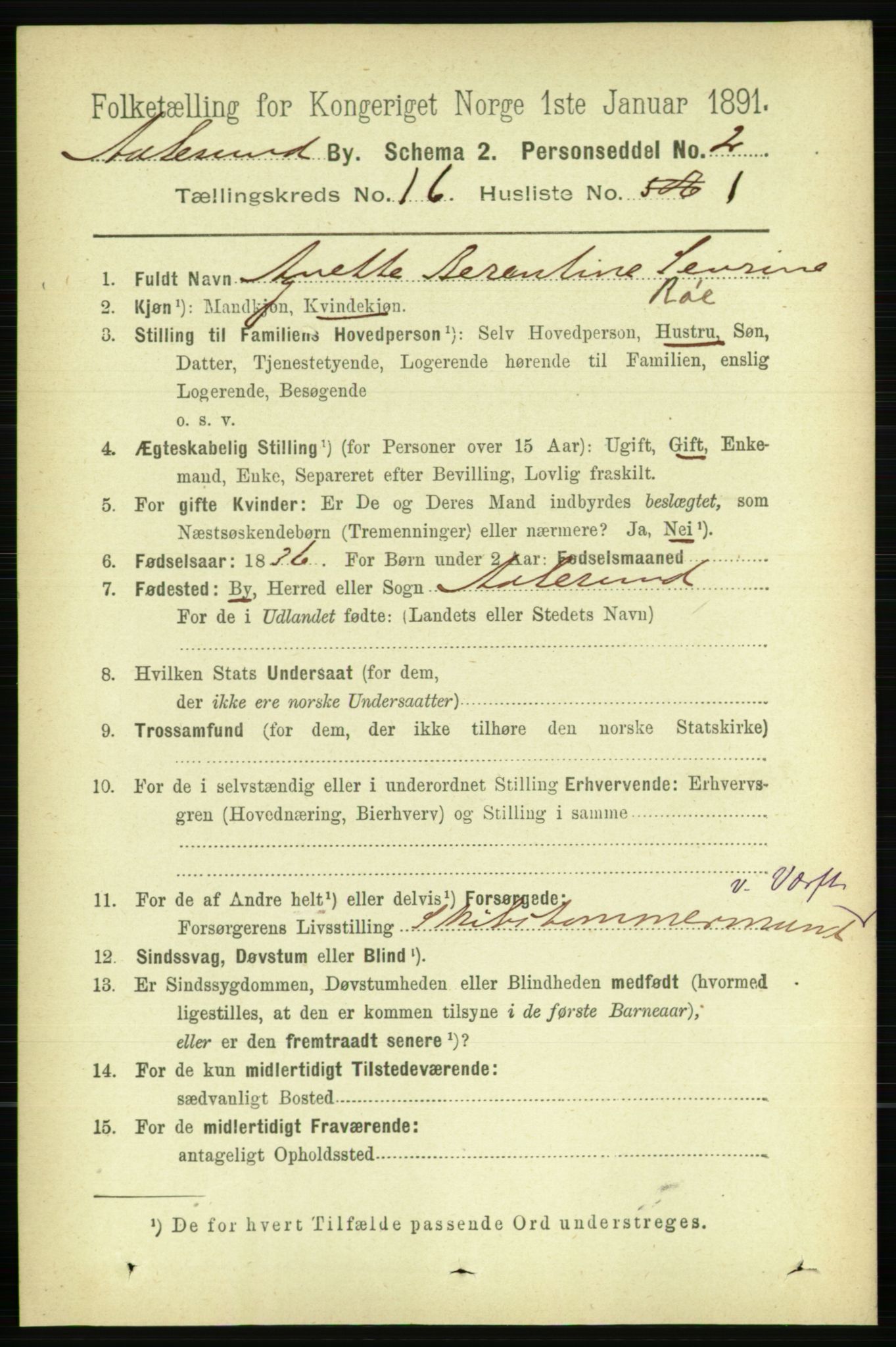 RA, 1891 census for 1501 Ålesund, 1891, p. 9509