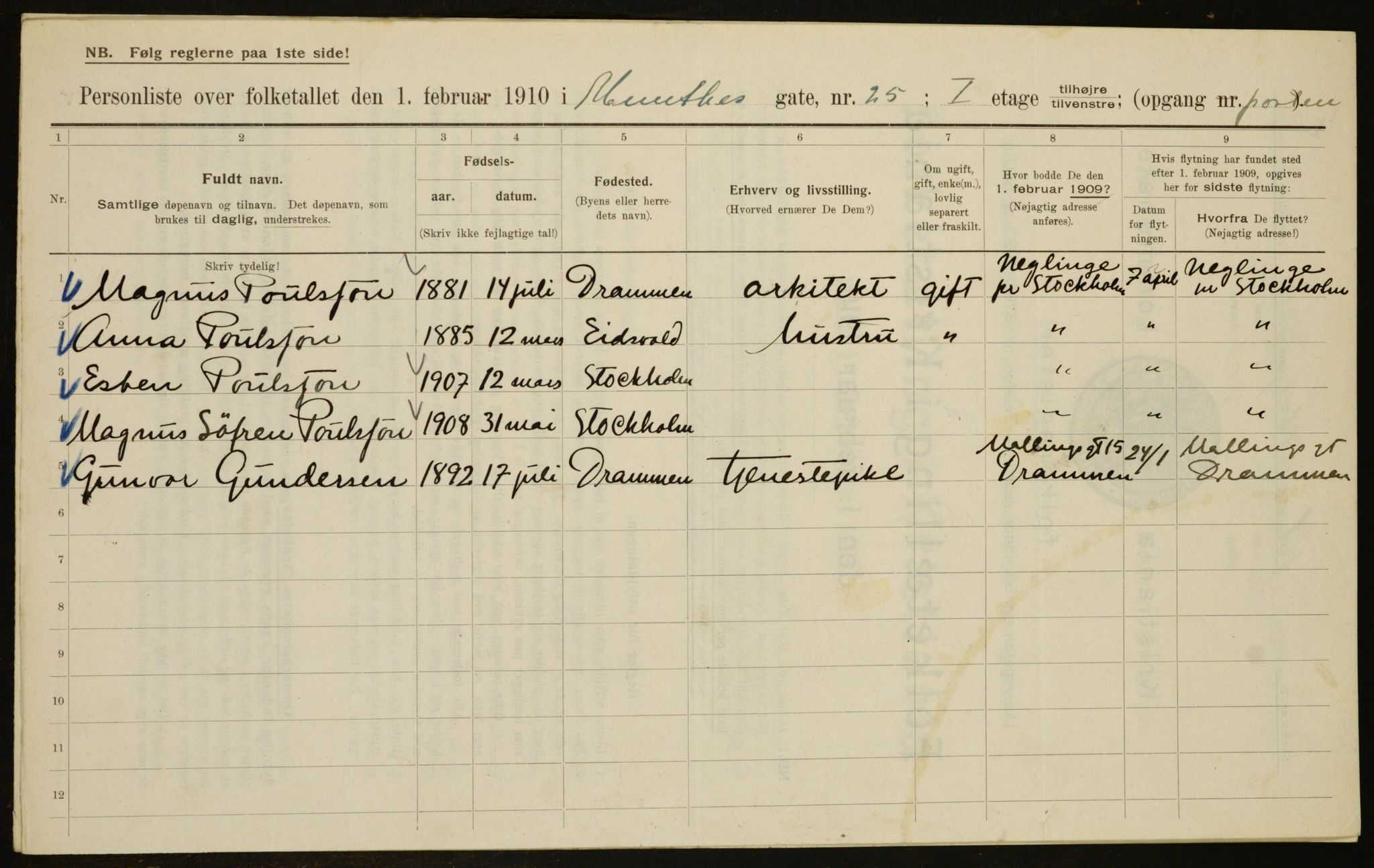 OBA, Municipal Census 1910 for Kristiania, 1910, p. 65751