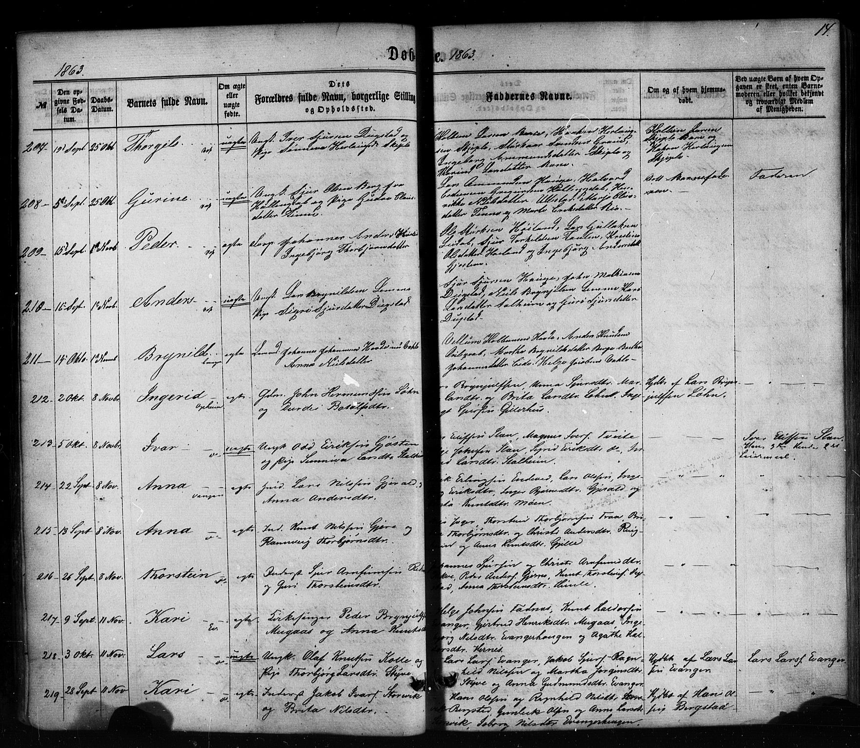 Voss sokneprestembete, SAB/A-79001/H/Haa: Parish register (official) no. A 17, 1863-1886, p. 14