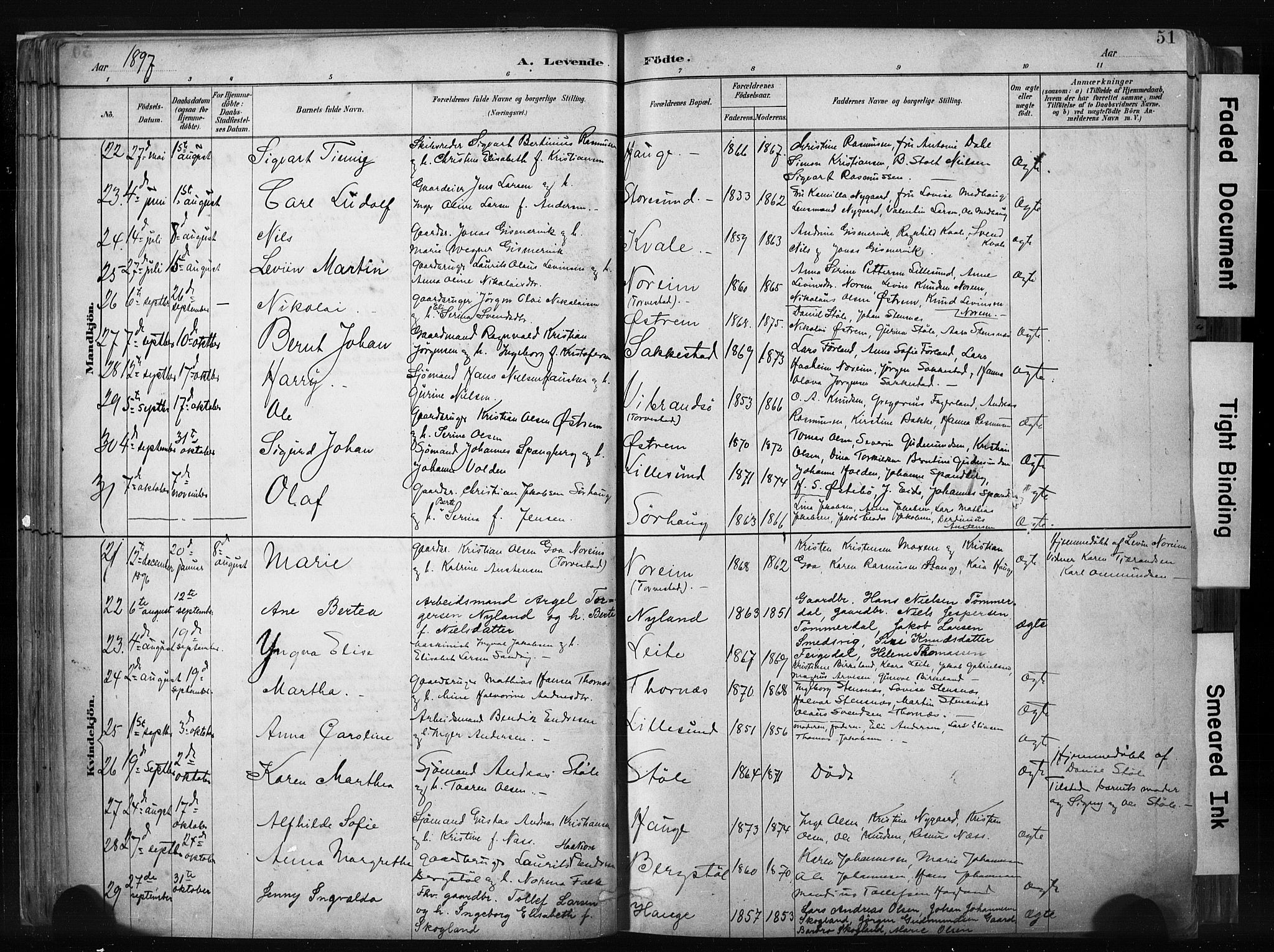 Haugesund sokneprestkontor, AV/SAST-A -101863/H/Ha/Haa/L0004: Parish register (official) no. A 4, 1886-1908, p. 51