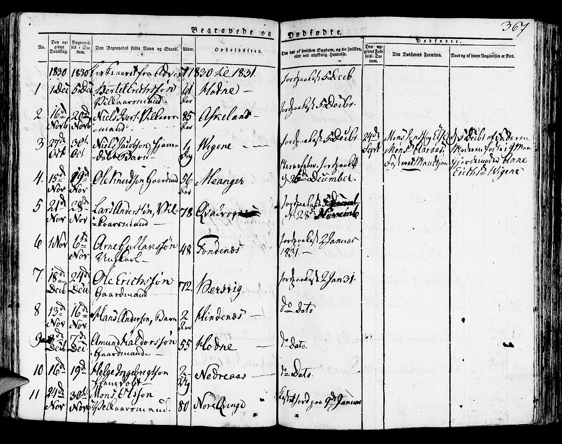 Lindås Sokneprestembete, SAB/A-76701/H/Haa: Parish register (official) no. A 8, 1823-1836, p. 367
