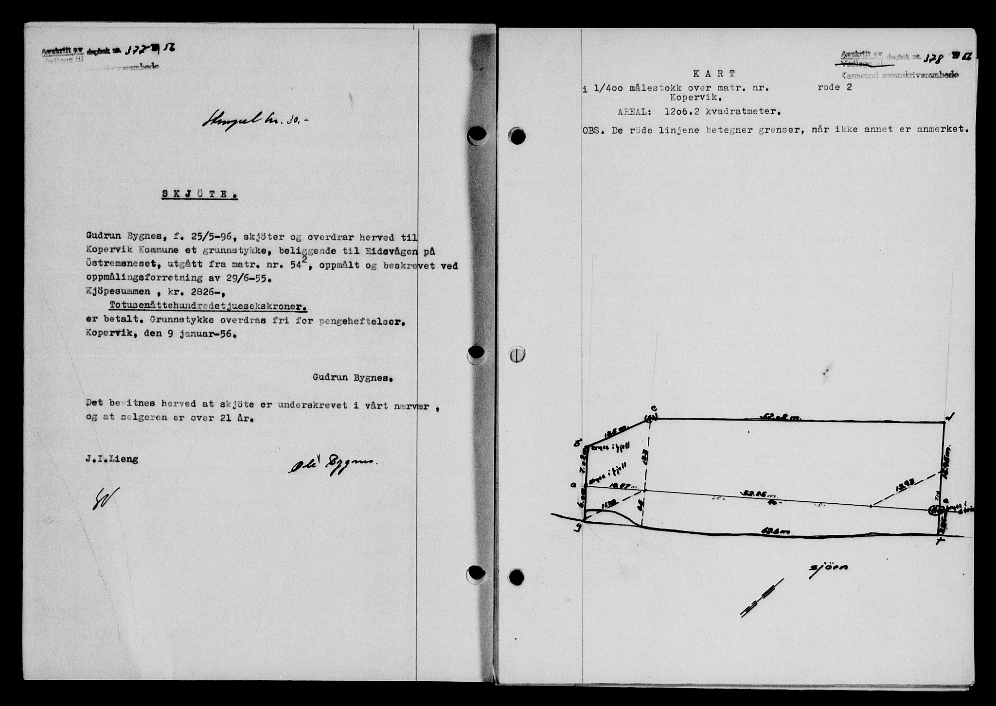 Karmsund sorenskriveri, SAST/A-100311/01/II/IIB/L0118: Mortgage book no. 98A, 1955-1956, Diary no: : 378/1956