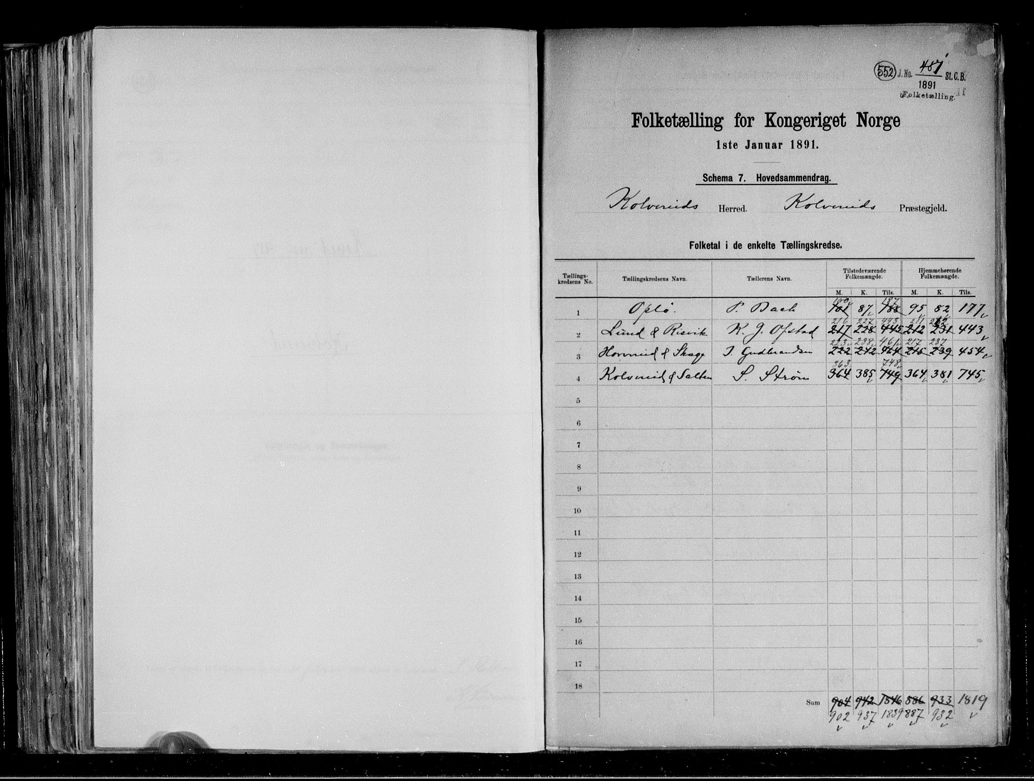 RA, 1891 census for 1752 Kolvereid, 1891, p. 2