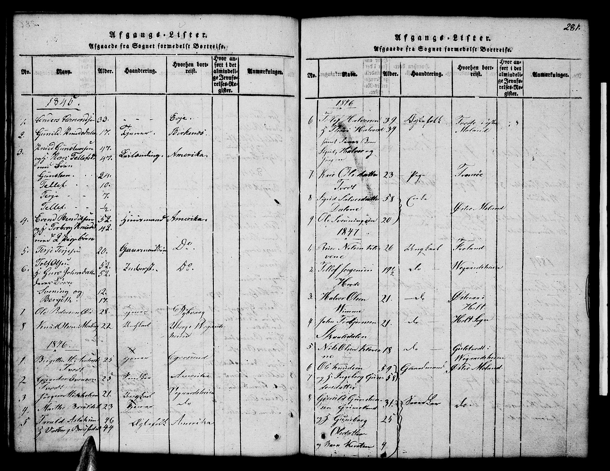 Åmli sokneprestkontor, AV/SAK-1111-0050/F/Fb/Fbc/L0001: Parish register (copy) no. B 1, 1816-1867, p. 281