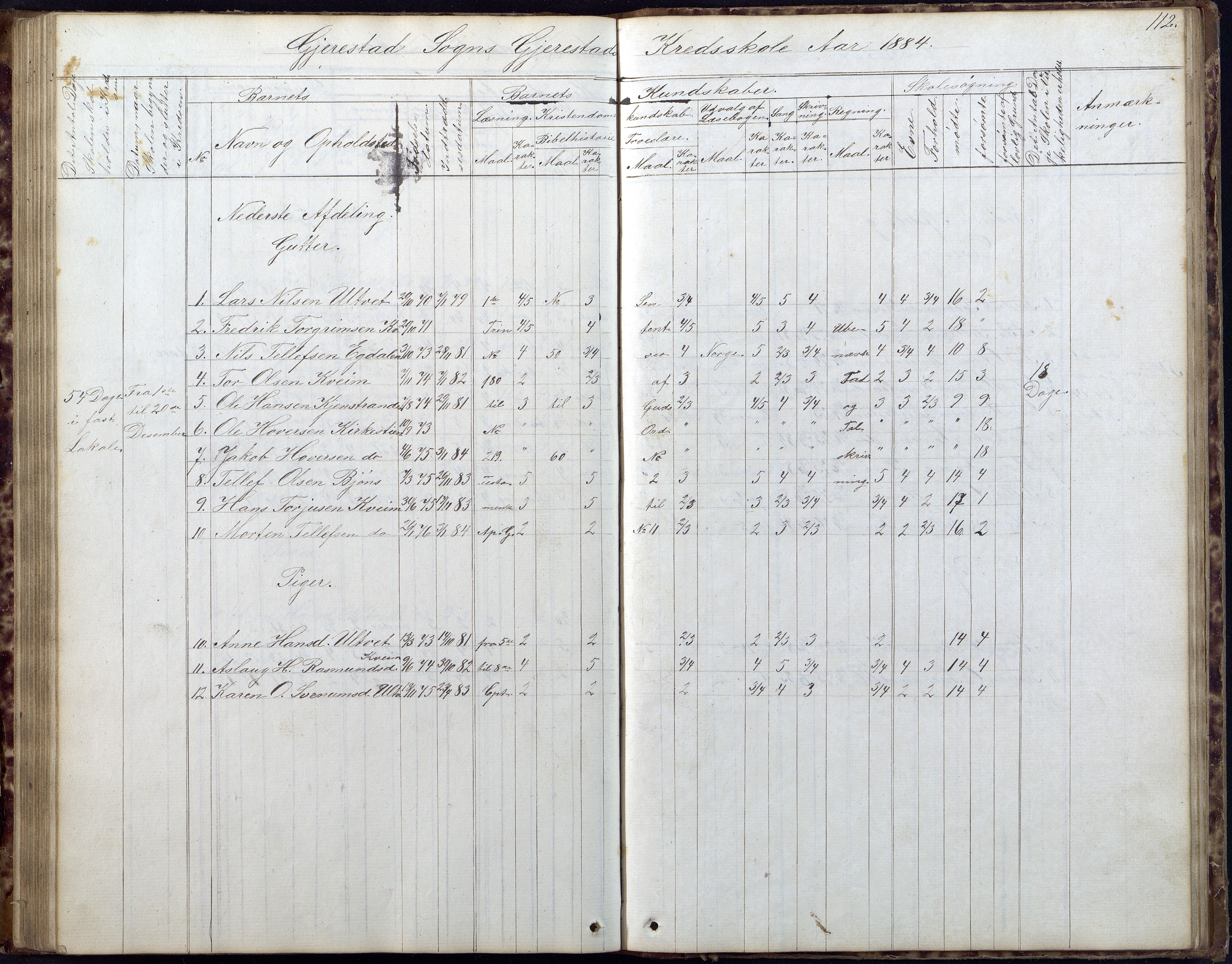 Gjerstad Kommune, Gjerstad Skole, AAKS/KA0911-550a/F02/L0005: Skoleprotokoll, 1863-1891, p. 112