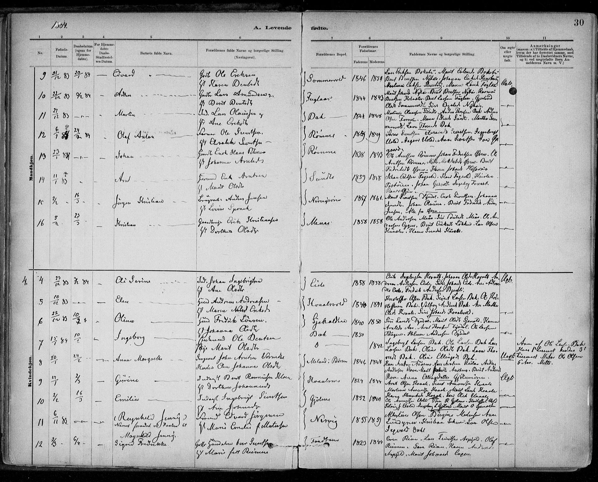 Ministerialprotokoller, klokkerbøker og fødselsregistre - Sør-Trøndelag, SAT/A-1456/668/L0809: Parish register (official) no. 668A09, 1881-1895, p. 30