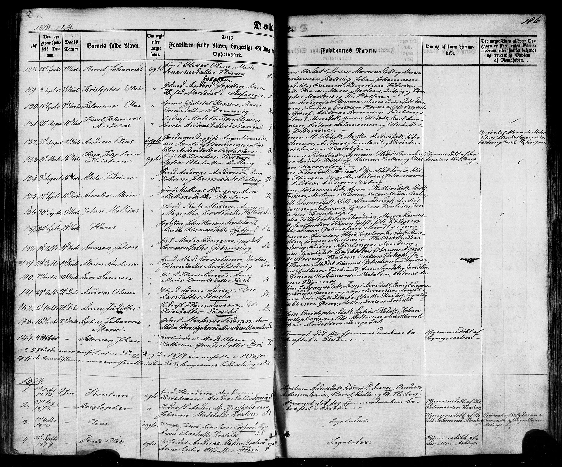 Kinn sokneprestembete, AV/SAB-A-80801/H/Haa/Haaa/L0006: Parish register (official) no. A 6, 1857-1885, p. 186