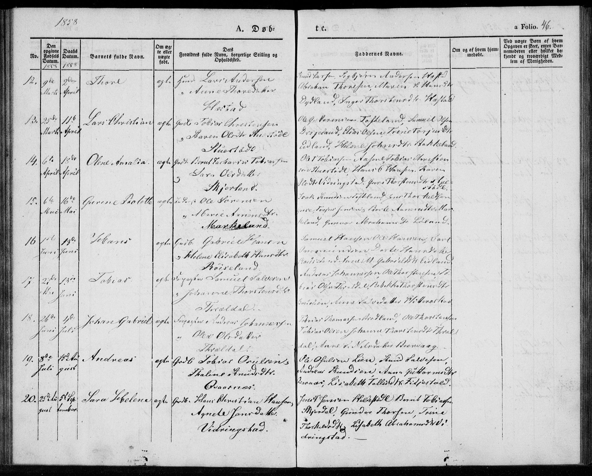 Lyngdal sokneprestkontor, AV/SAK-1111-0029/F/Fa/Fab/L0001: Parish register (official) no. A 1, 1838-1860, p. 46