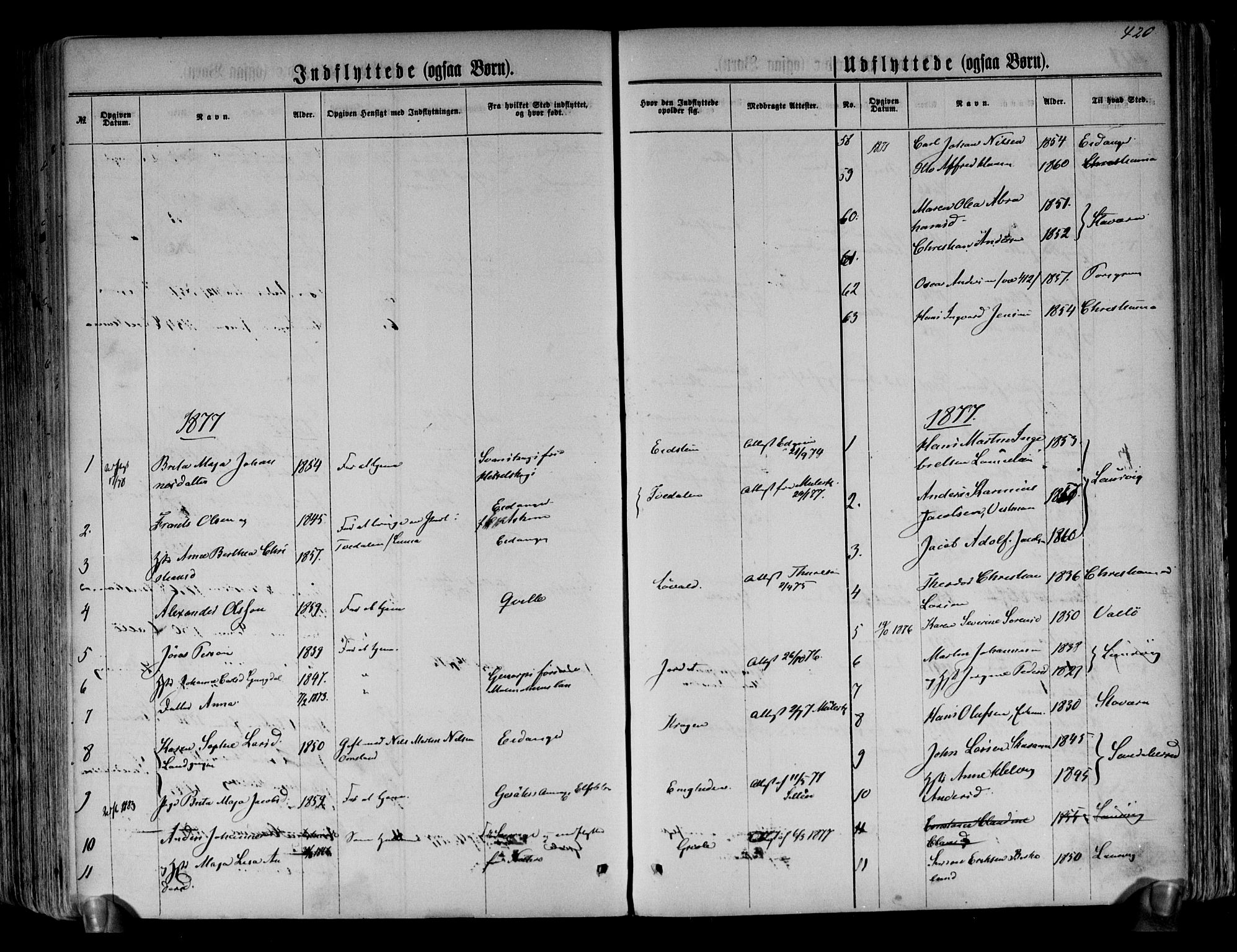 Brunlanes kirkebøker, AV/SAKO-A-342/F/Fa/L0005: Parish register (official) no. I 5, 1862-1877, p. 420