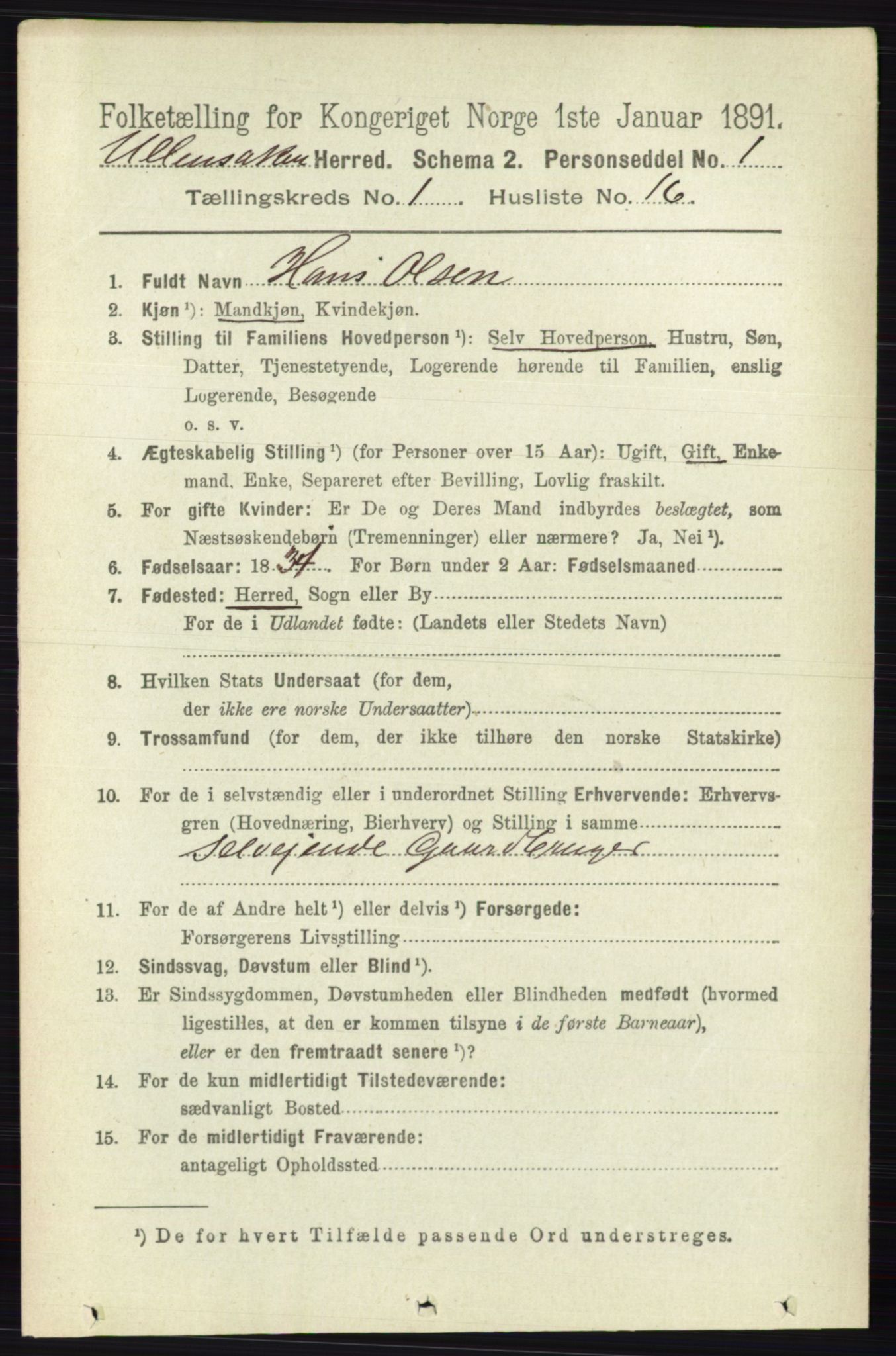 RA, 1891 census for 0235 Ullensaker, 1891, p. 236