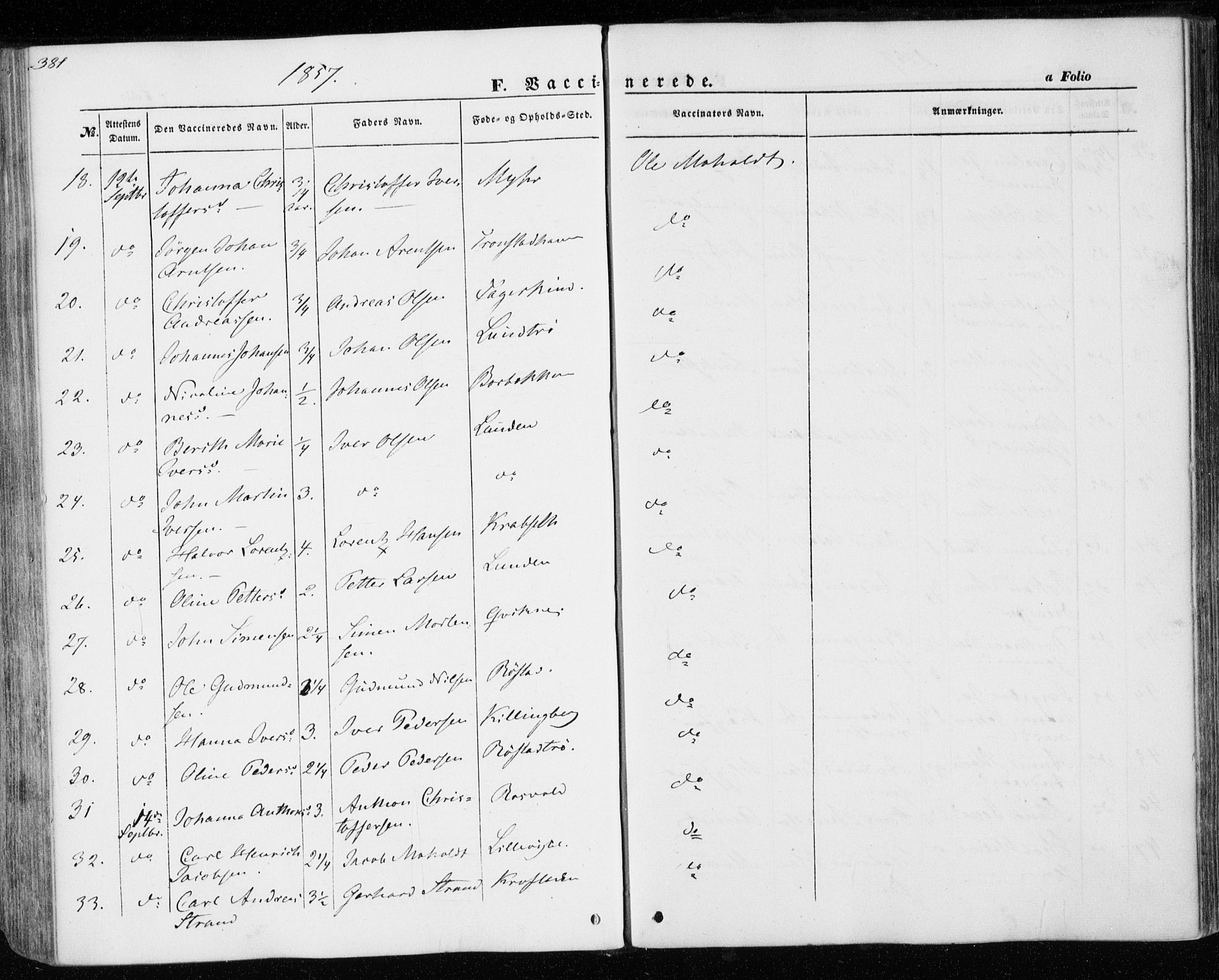 Ministerialprotokoller, klokkerbøker og fødselsregistre - Nord-Trøndelag, SAT/A-1458/701/L0008: Parish register (official) no. 701A08 /1, 1854-1863, p. 381