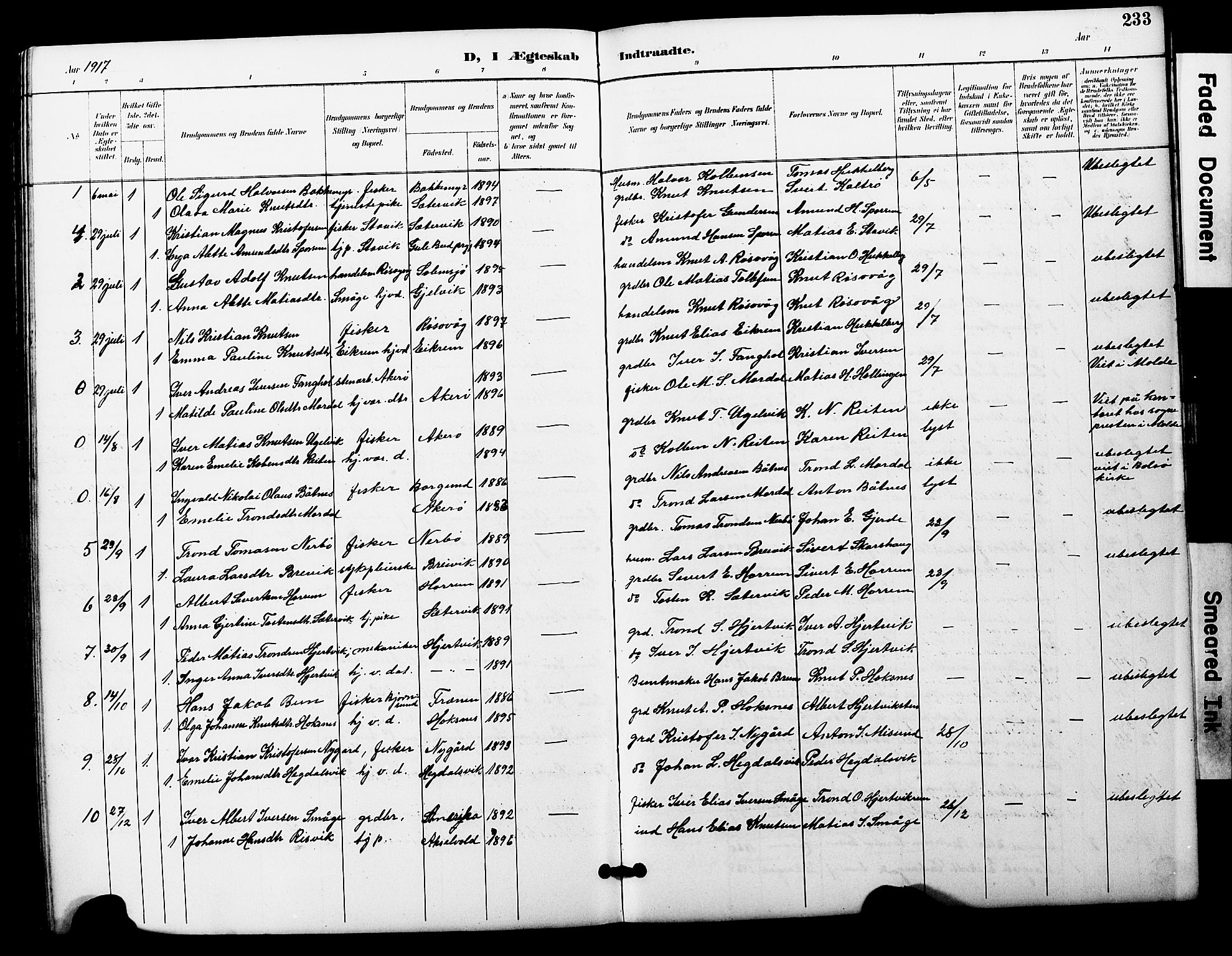 Ministerialprotokoller, klokkerbøker og fødselsregistre - Møre og Romsdal, SAT/A-1454/560/L0725: Parish register (copy) no. 560C02, 1895-1930, p. 233