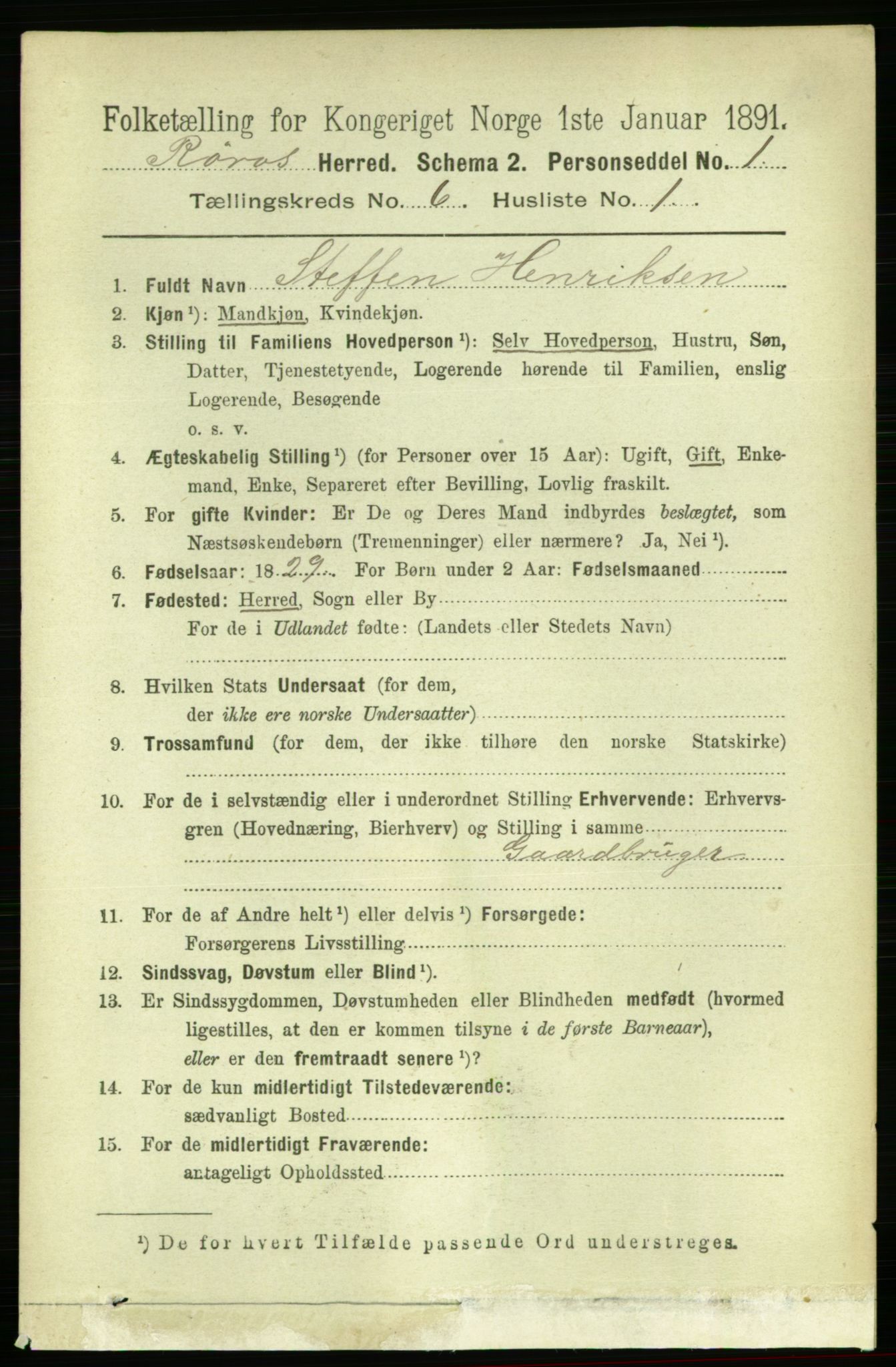 RA, 1891 census for 1640 Røros, 1891, p. 1144