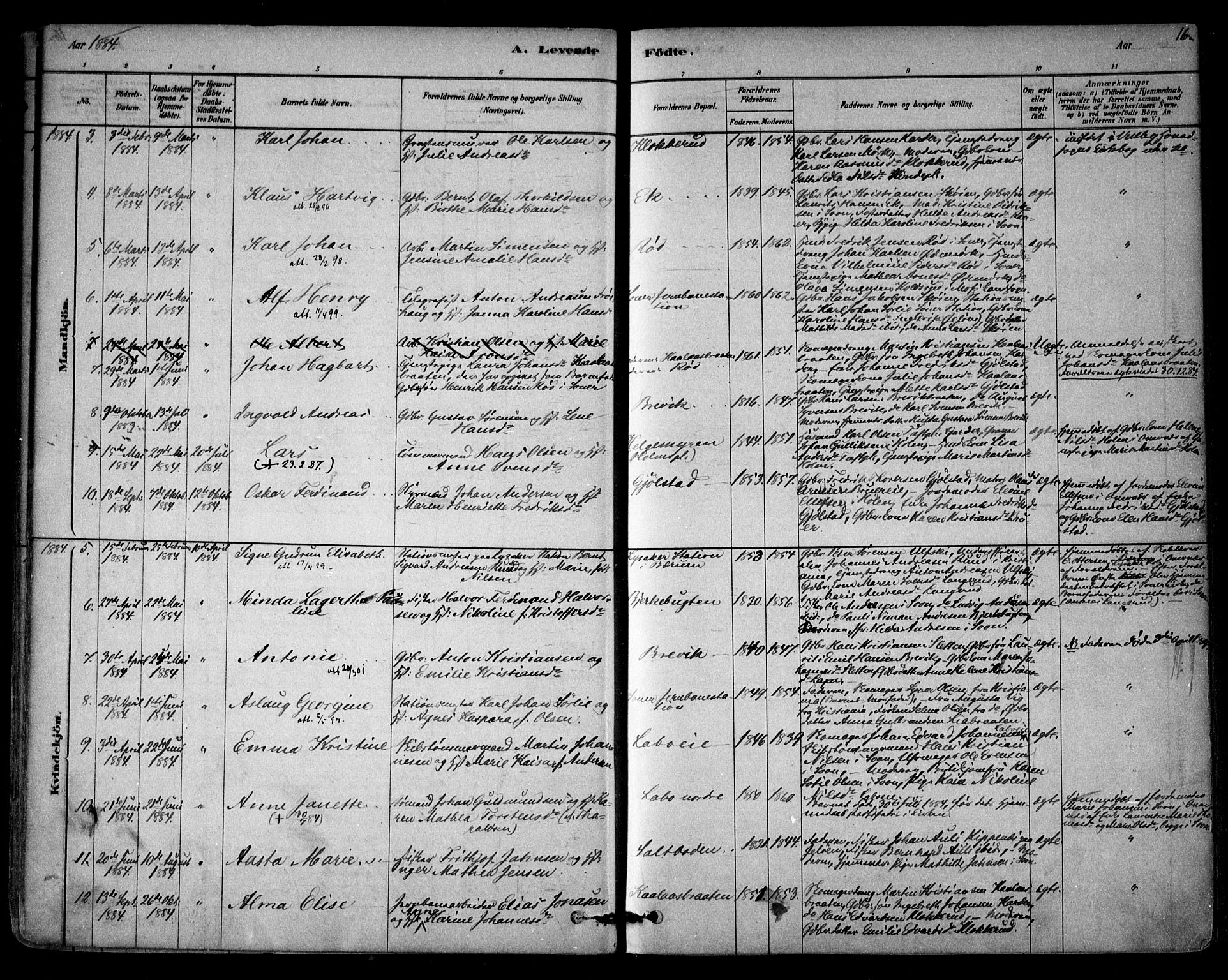 Vestby prestekontor Kirkebøker, SAO/A-10893/F/Fb/L0001: Parish register (official) no. II 1, 1878-1903, p. 16