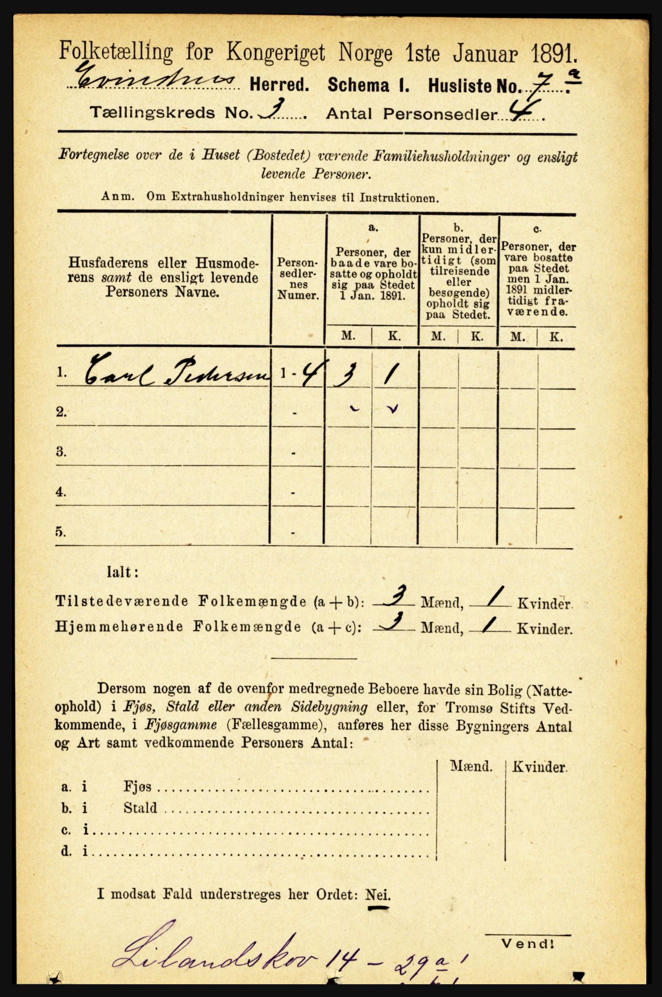 RA, 1891 census for 1853 Evenes, 1891, p. 682