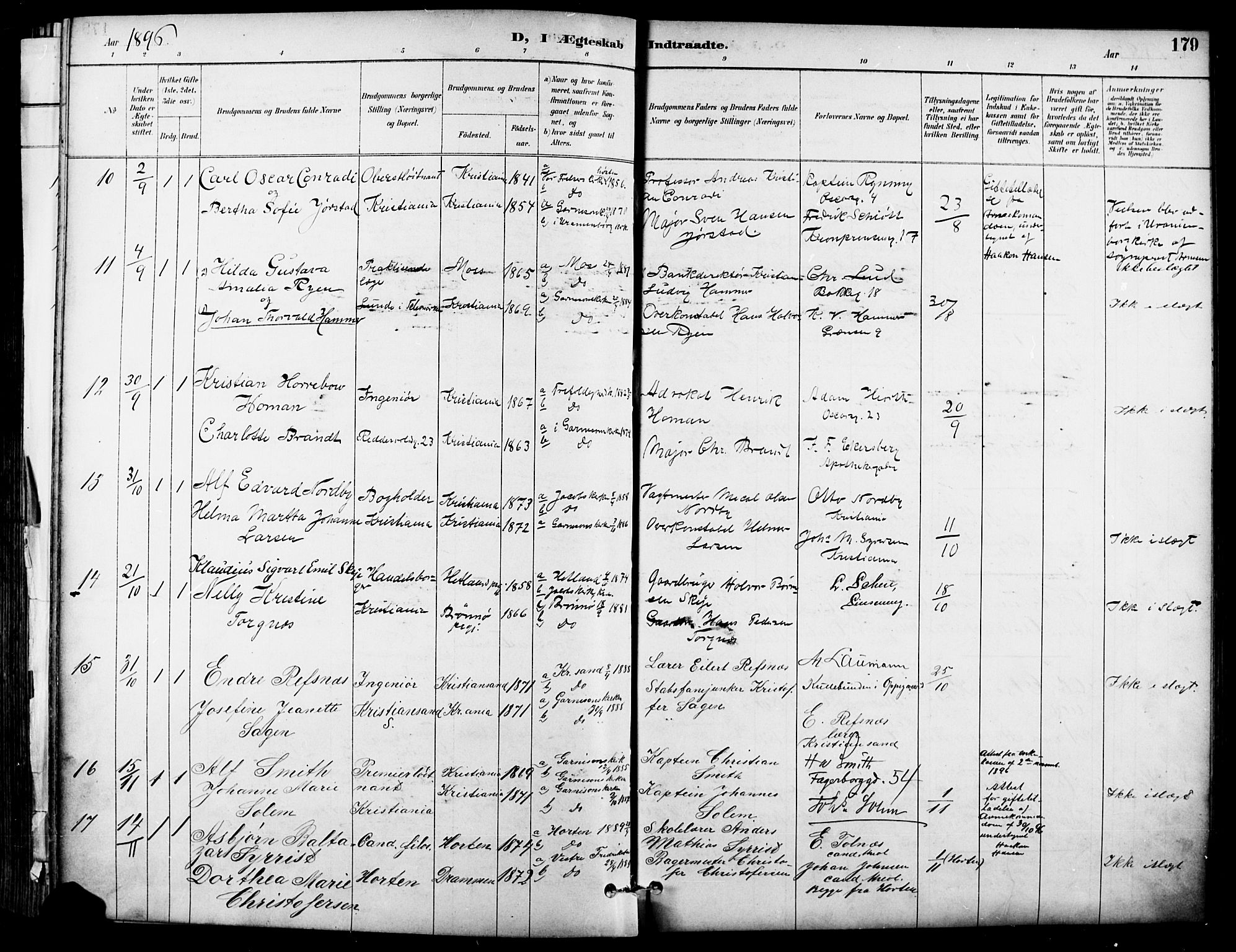 Garnisonsmenigheten Kirkebøker, SAO/A-10846/F/Fa/L0013: Parish register (official) no. 13, 1894-1904, p. 179