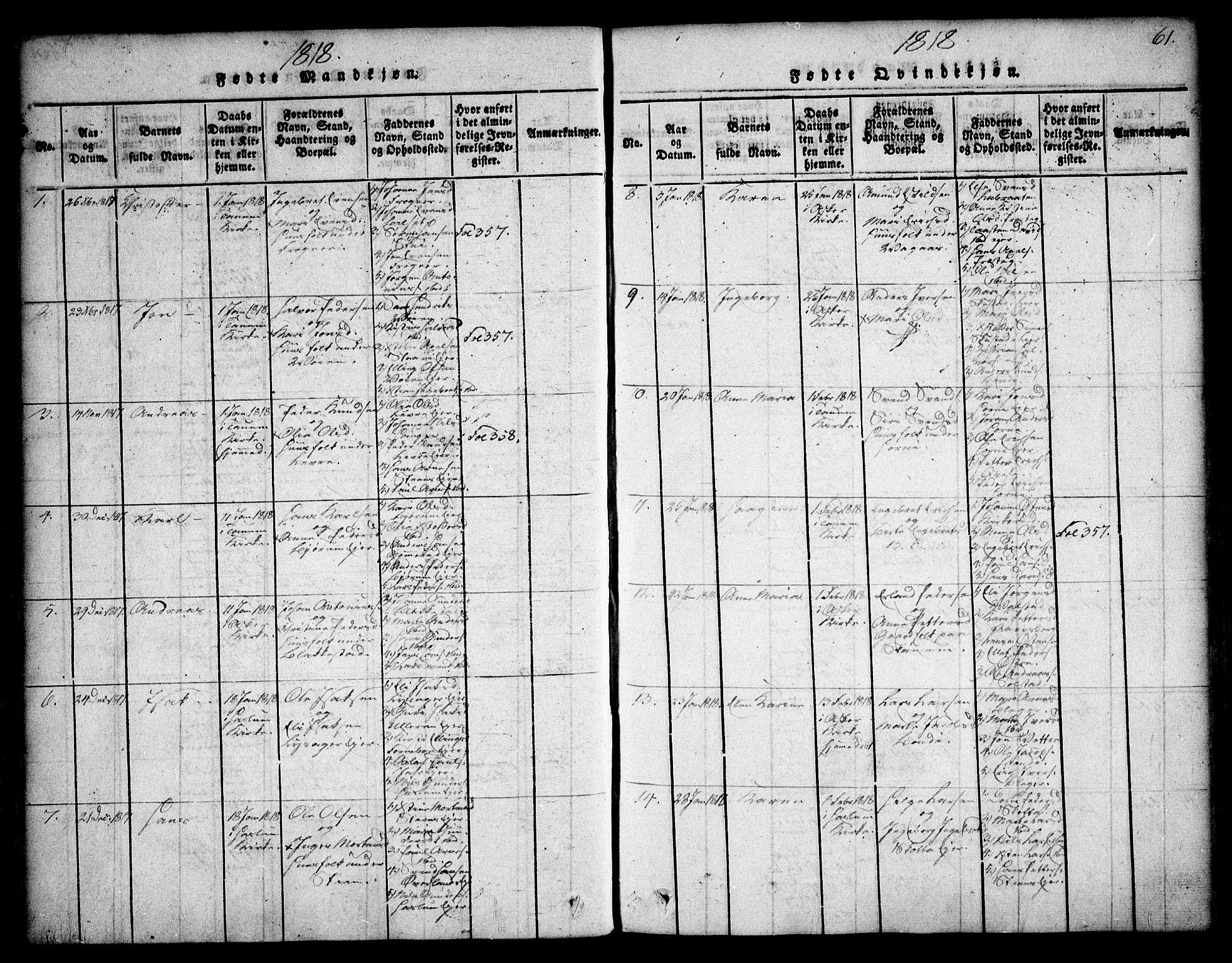 Asker prestekontor Kirkebøker, SAO/A-10256a/F/Fa/L0006: Parish register (official) no. I 6, 1814-1824, p. 61