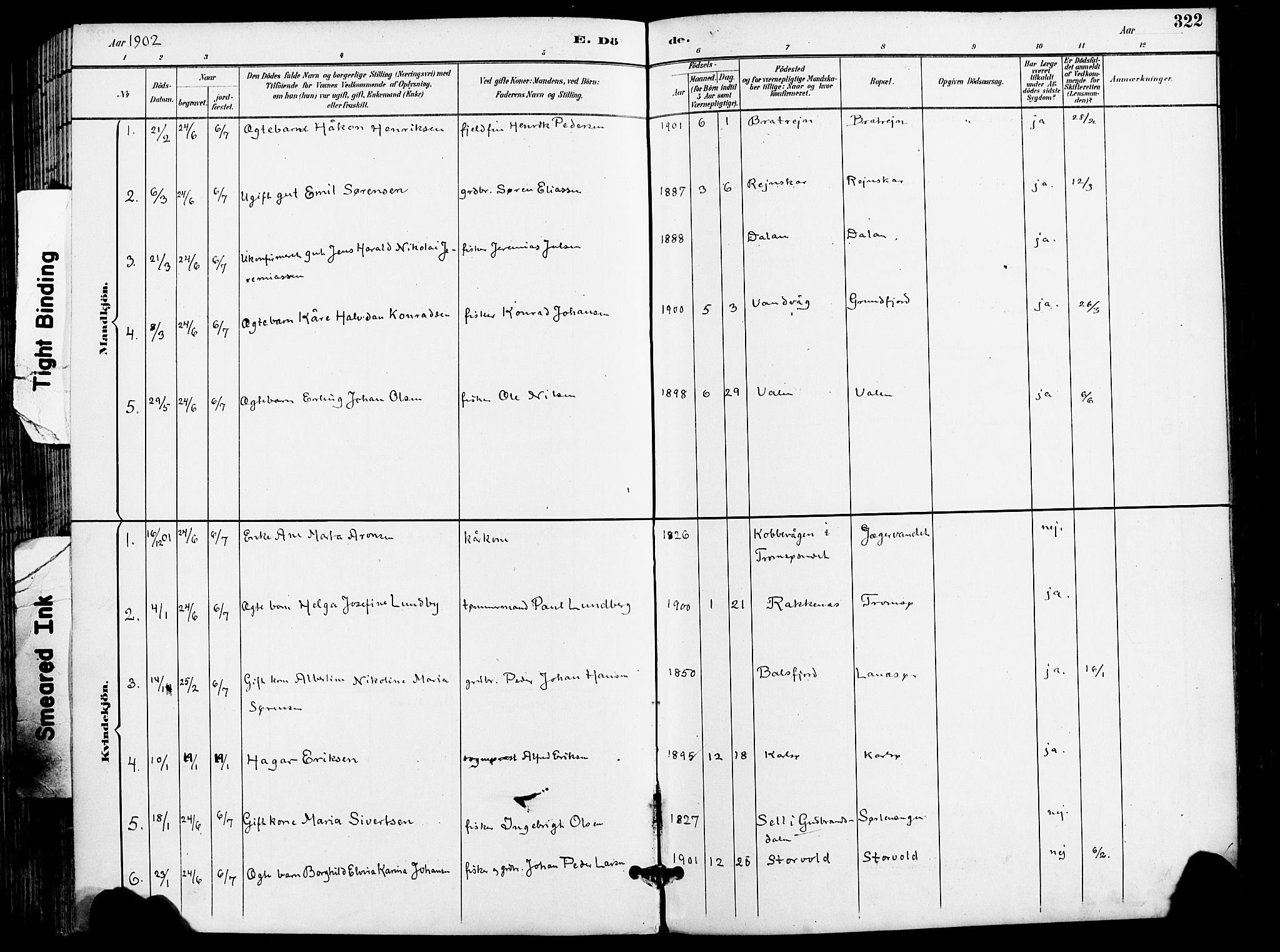 Karlsøy sokneprestembete, SATØ/S-1299/H/Ha/Haa/L0007kirke: Parish register (official) no. 7, 1891-1902, p. 322
